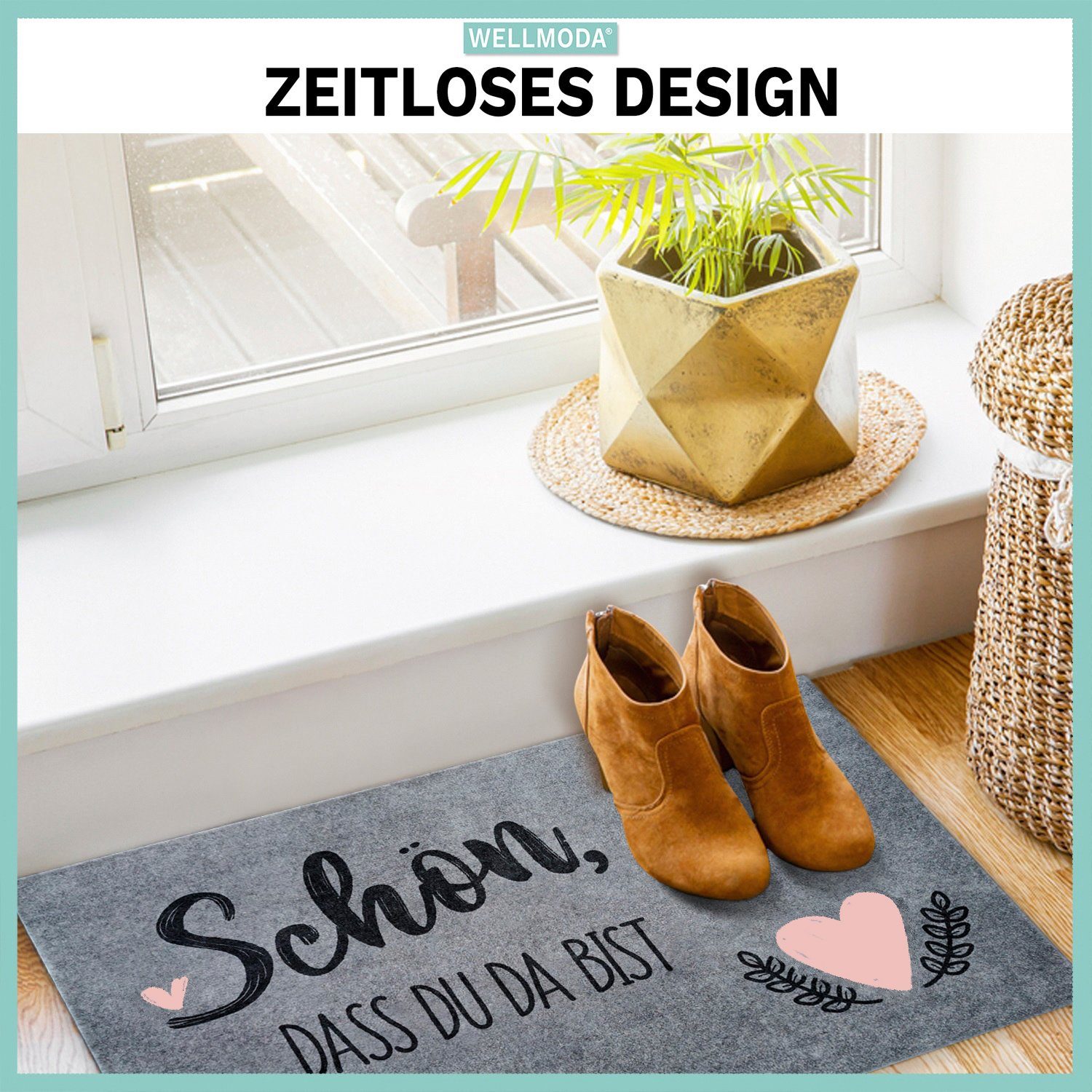 WELLMODA Fußmatte "Schön, dass du da bist" I Beliebt, rutschfest, waschbar, Rechteckig, Höhe: 6 mm, I Für deinen Hauseingang