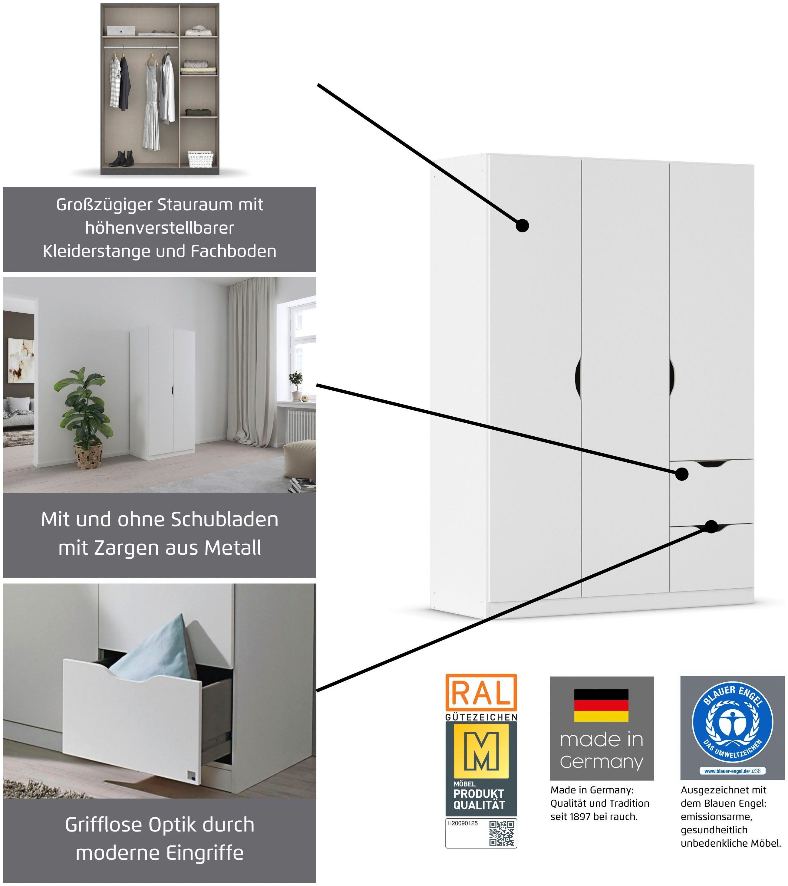 rauch Kleiderschrank Freising geräumiger Schrank Garderobe Schlafzimmerschrank (in 2 Breiten erhältlich TOP ANGEBOT) mit Griffmulden und Schubkästen OTTO´s Choi – Bild 5 von 5