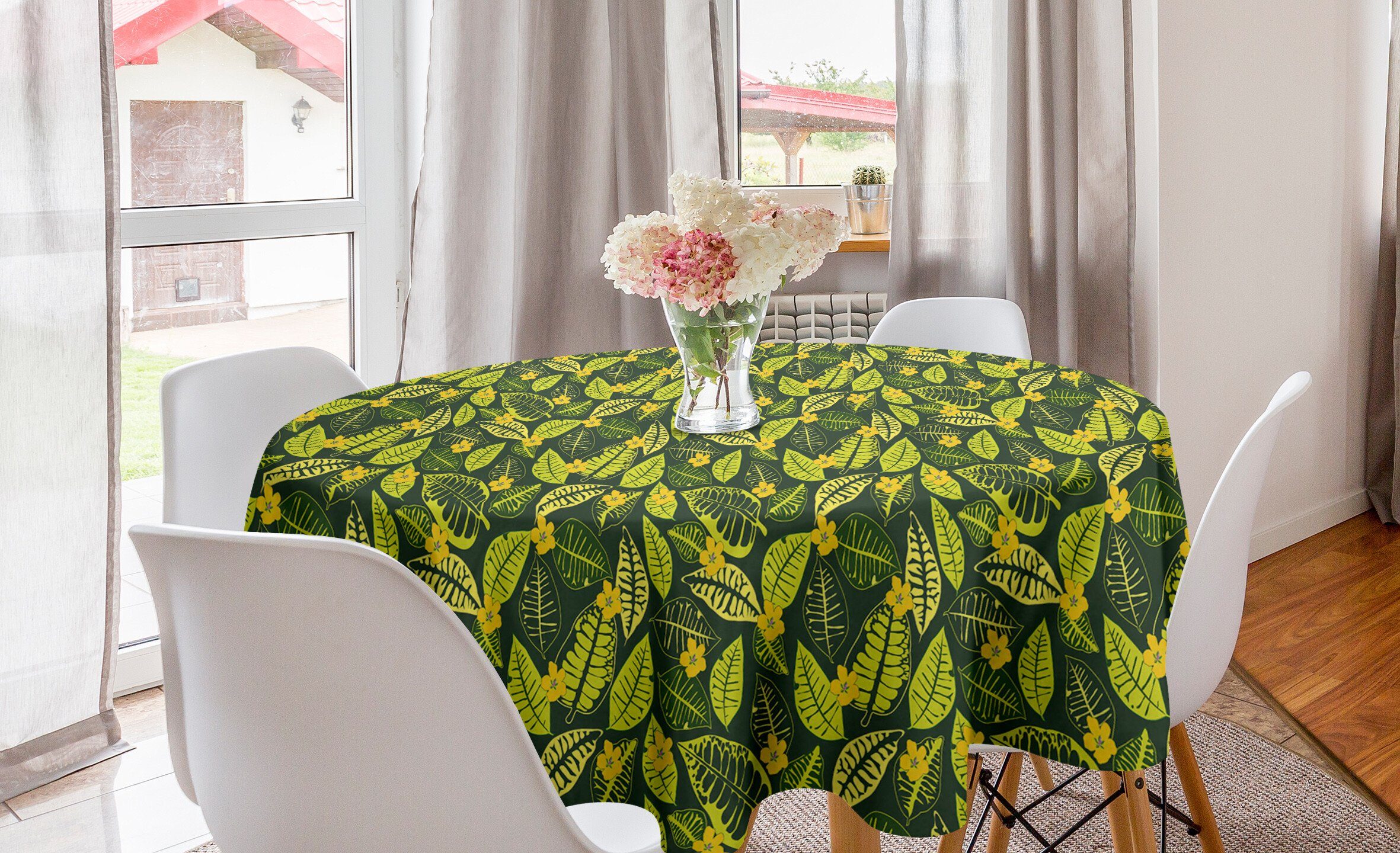 Abakuhaus Blätter Hawaii-Blumen und Tischdecke Abdeckung Blumen Küche Dekoration, Tischdecke für Esszimmer Kreis