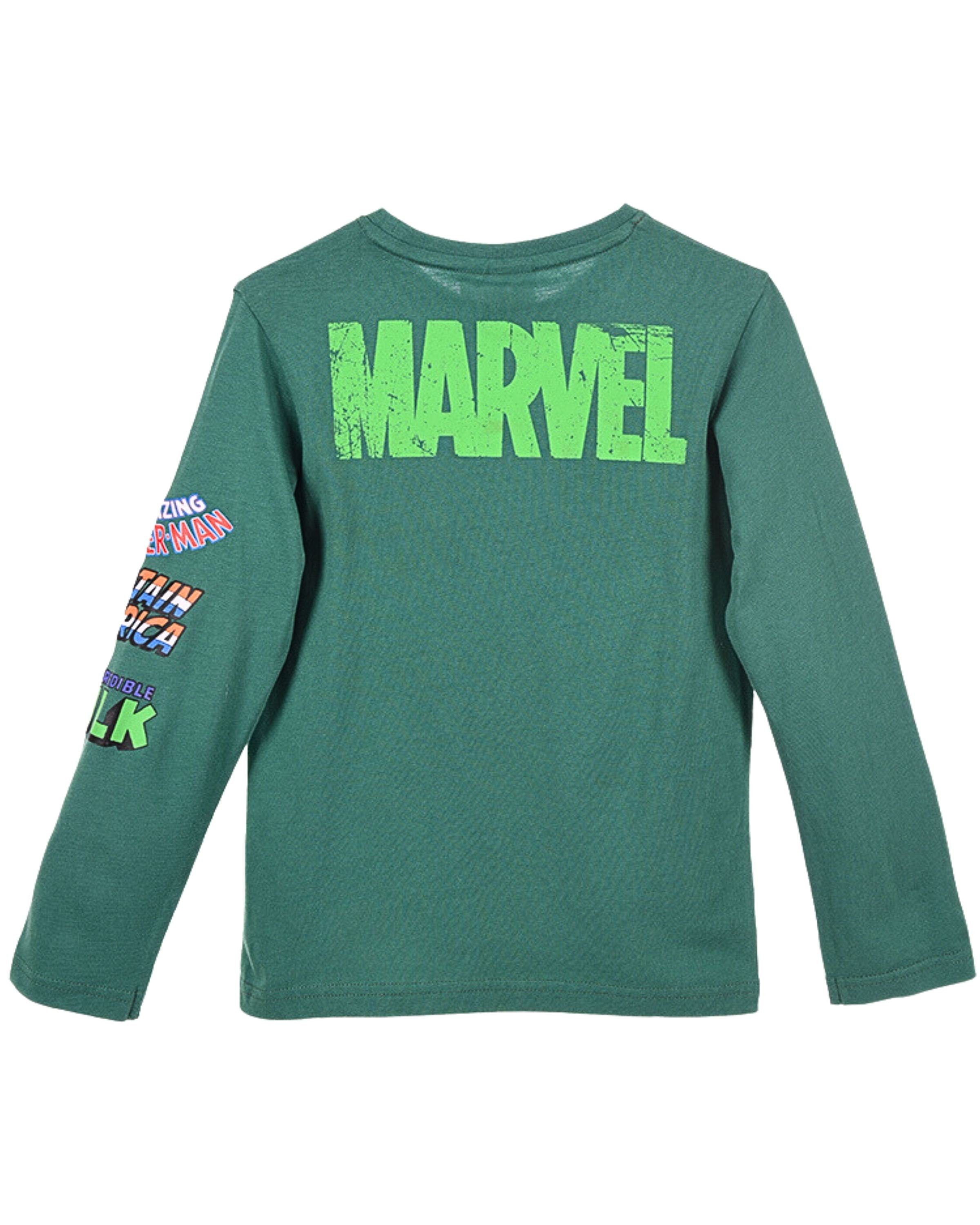 Baumwolle - 104 Gr. Shirt cm 140 MARVEL Avengers Jungen Comics aus Langarmshirt Grün
