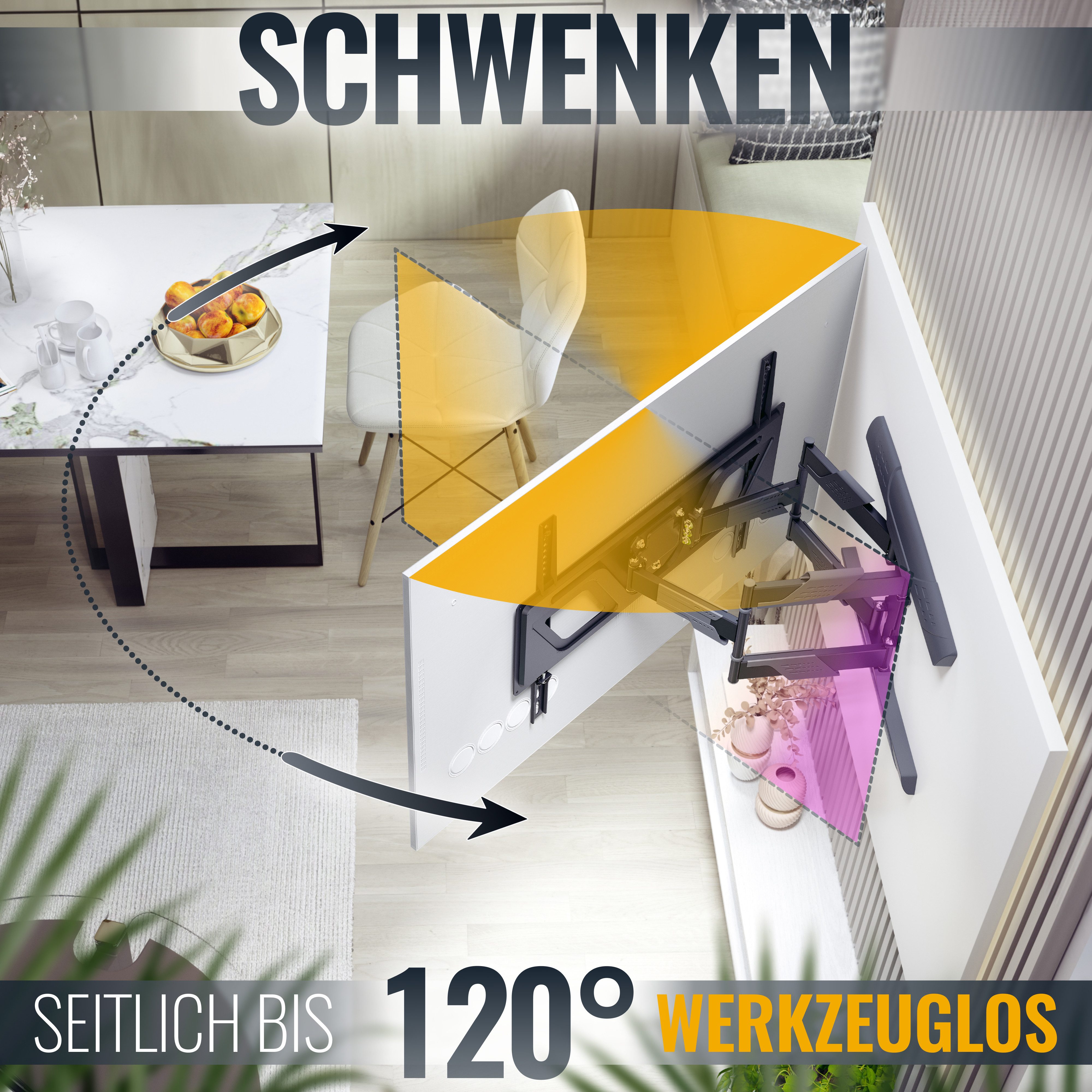 RICOO TV-Wandhalterung TV Wandhalterung Schwenkbar & Neigbar S9564, (bis 80 Zoll, VESA 300x200 bis 600x400, 1-tlg., 45Kg Aufnahme, 37" bis 80" (94-203 cm) Bildschirm Diagonale, bis +15°/-7 Neigung, bis 120° Schwenkung +/-3° Drehung Monitor Halter)