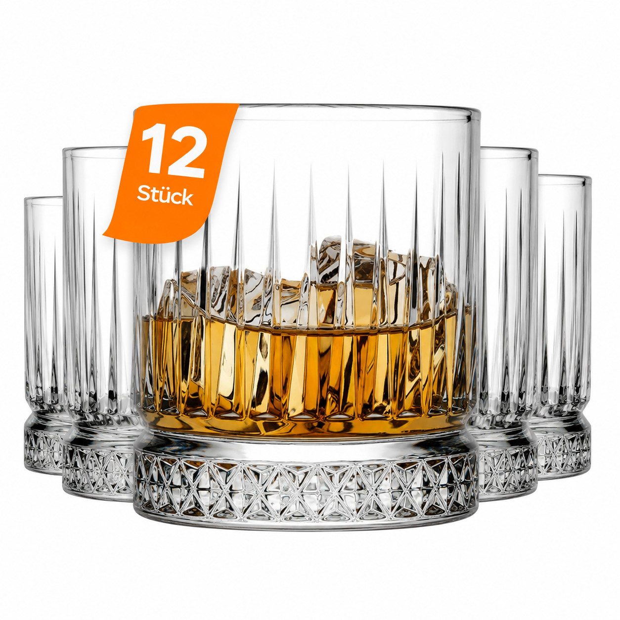 Pasabahce Gläser-Set Elysia Whiskeyglas, 6-tlg., Glas, Whiskygläser, 12er Set, 355ml