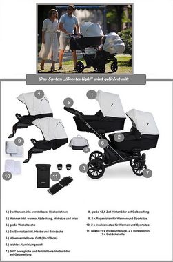 babies-on-wheels Zwillings-Kombikinderwagen Zwillingskinderwagen 2 in 1 Booster Light - 11 Teile - von Geburt bis 4 Jahre in 4 Кольора(ів)