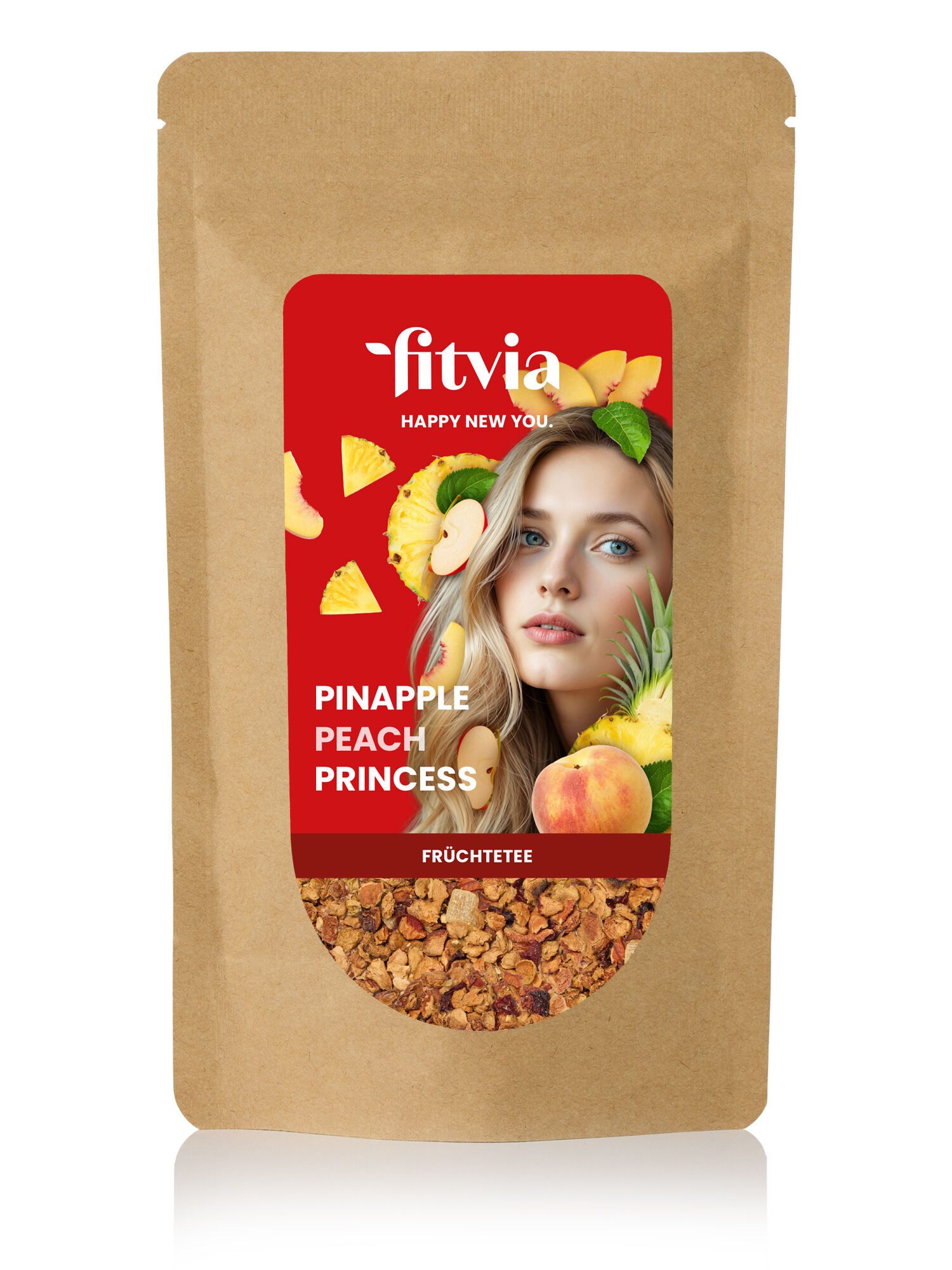 fitvia Tee Früchtetee Ananas-Pfirsich, lose, 100 g, (Früchtetee Ananas Pfirsich 100 g – loser aromatischer Früchtetee, 100g), mit exotischer Ananas & saftigem Pfirsich, fruchtig-süßer Sommertee