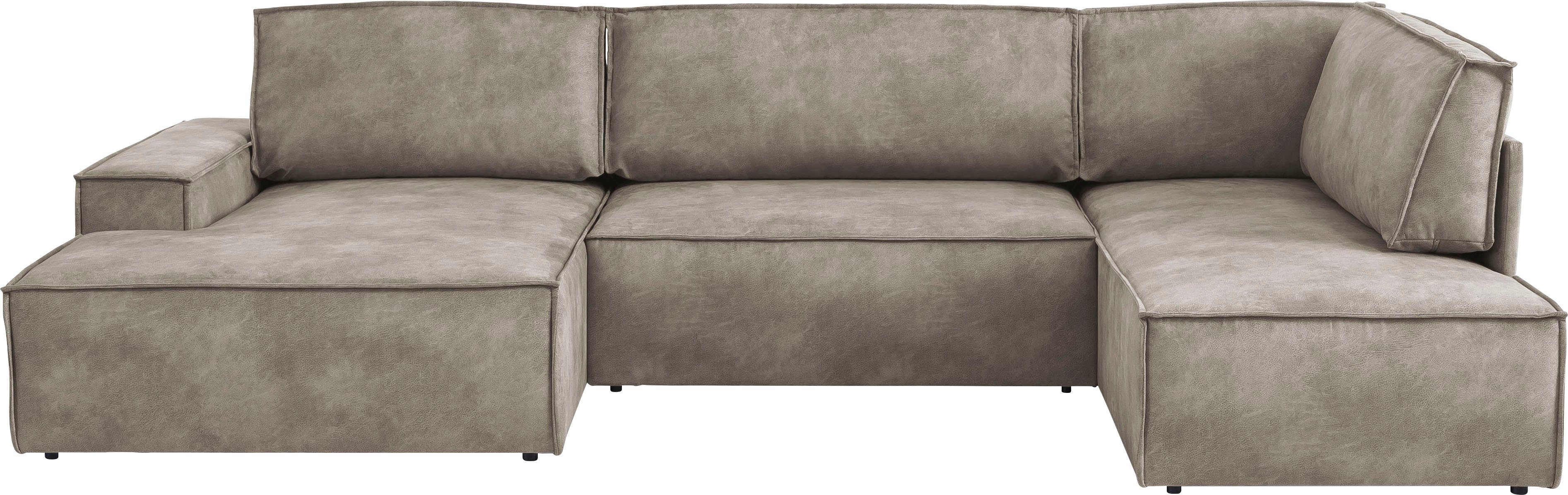 Home affaire Wohnlandschaft SHERWOOD XXL 329 cm, U-Form, Schlafsofa, Schlaffunktion m. Bettkasten (194x139 cm), Cord, Vintage, Samtvelours