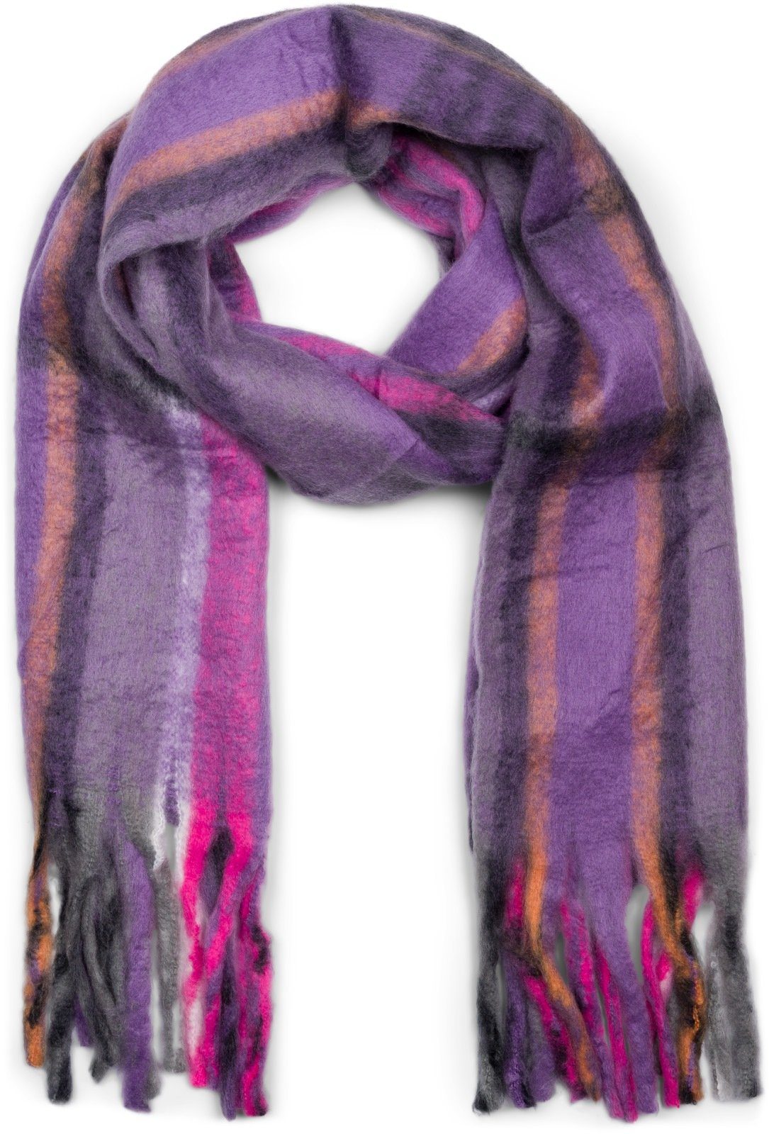 styleBREAKER XXL-Schal, (1-St), Web Strickschal Streifen bunt Pink-Violett-Grau
