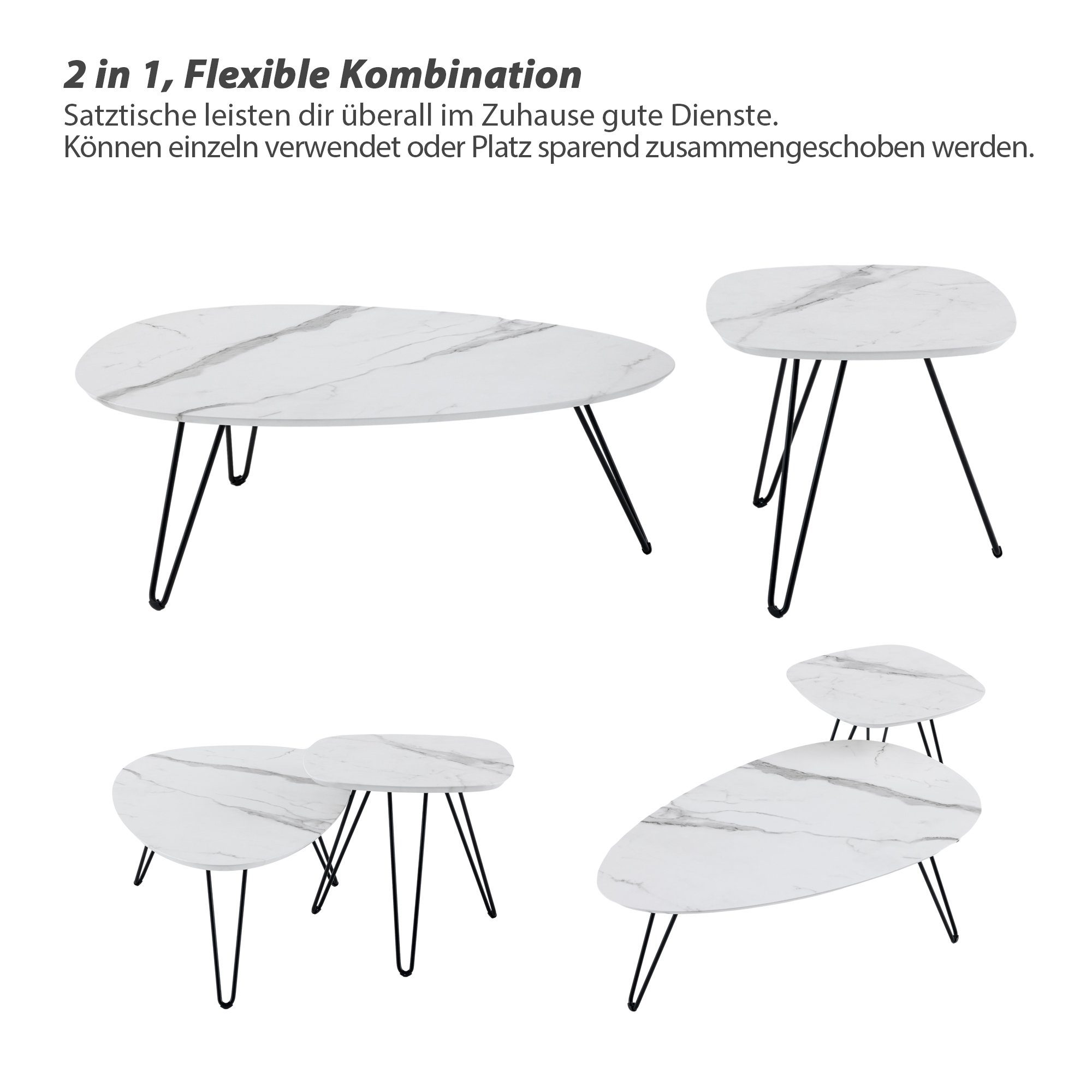 Design 2er Set) Couchtisch HomeGuru Weiß (2-St., Set,Satztisch,Beistelltisch,Marmormuster,gefast,modernes