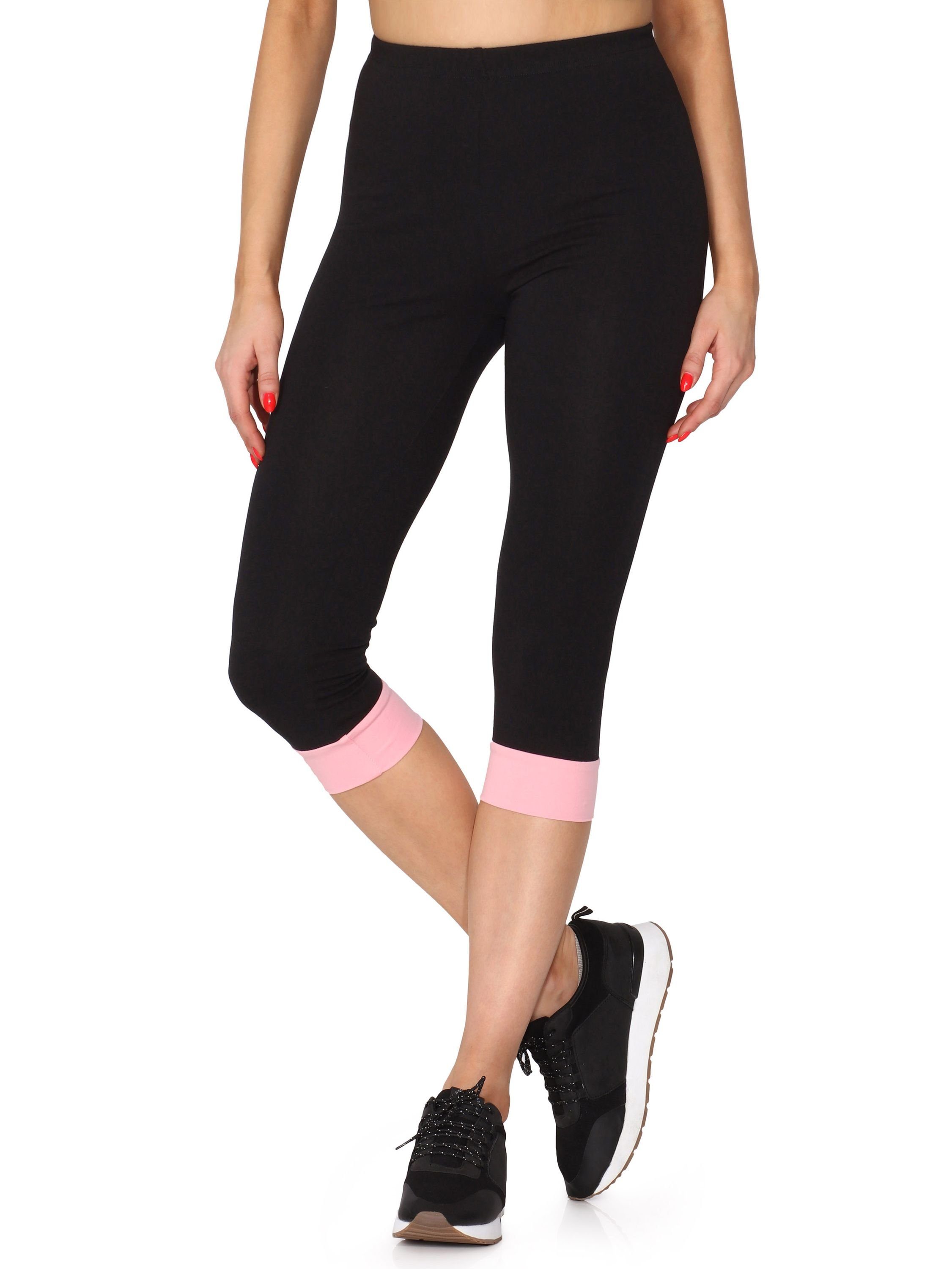 Merry Style elastischer Baumwolle Damen Leggings (1-tlg) Bund aus Leggings MS10-379 angenähtem mit Schwarz/Aprikose Bündchen