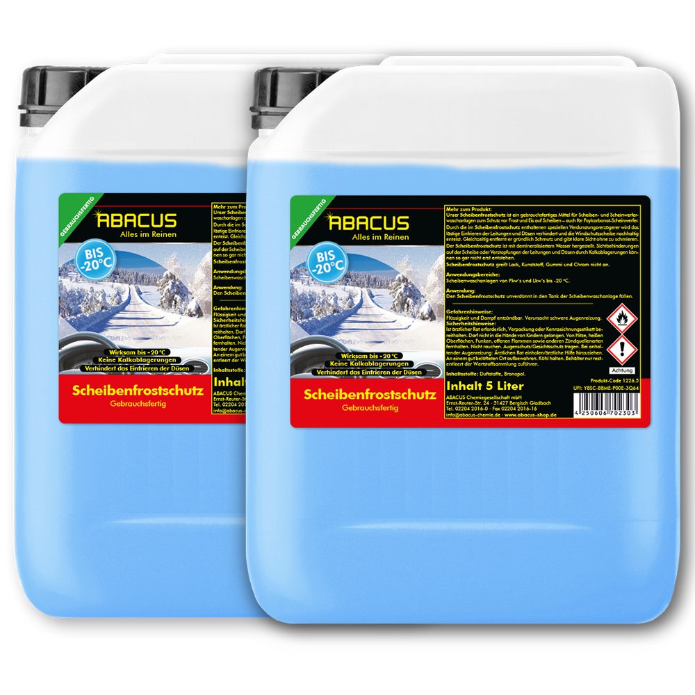 ABACUS Scheibenfrostschutz Scheibenfrostschutz -20 C Frostschutzmittel  gebrauchsfertig, 10 l, Sicher für alle Materialien, Lacke & Dichtungen,  Schützt vor Verkalkung, Reinigt ohne zu schmieren