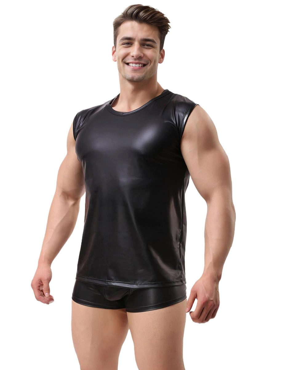 Lau-Fashion T-Shirt Muskelshirt Lack Leder Wetlook Body Unterhemd Schwarz S günstig online kaufen