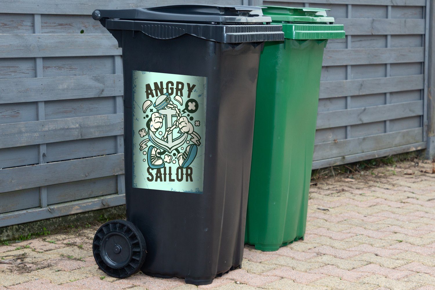 Sticker, Abfalbehälter Retro (1 Mülleimer-aufkleber, - Blau Container, Mülltonne, St), Wandsticker MuchoWow Anker -