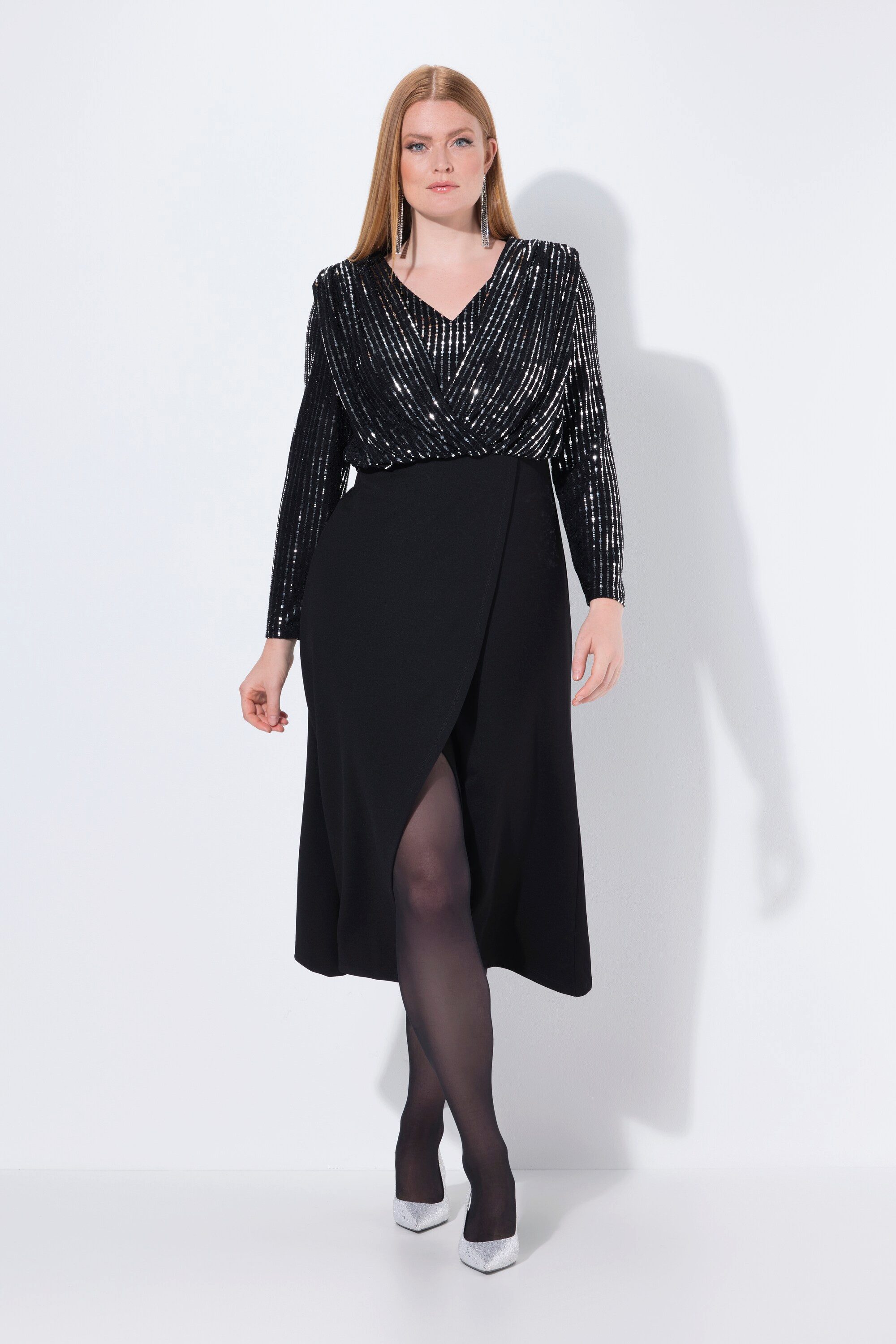 Ulla Popken Cocktailkleid Maxi-Bodyconkleid Glitzerjersey langer günstig online kaufen