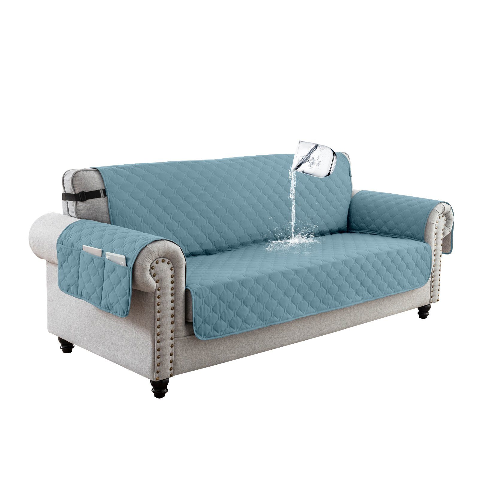 BTTO Sofahusse Sofaüberzug,Sofahusse 1/2/3 Sitzer Gesteppt,Couch Überzug, Sofabezug Wasserdicht,Anti-Rutsch,mit Seitentasche,Haustiermatte