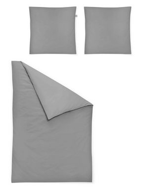 Bettwäsche Edel-Feinbiber Bettwäsche Set Lago 155 x 220 cm grau, Irisette, Baumolle, 2 teilig, Bettbezug Kopfkissenbezug Set kuschelig weich hochwertig