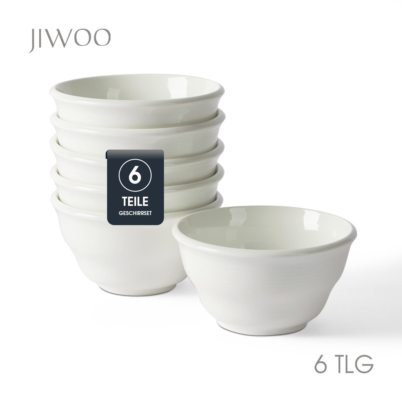 JIWOO Schüssel 6er Ø11,7cm, Müslischale Eisschale FrühstückSchale Dessertschale, Keramik, (Schaleset, 6-tlg), Bowl, Hochwertiges Schalen weiß Schale Mikrowellenofen Spülmaschine