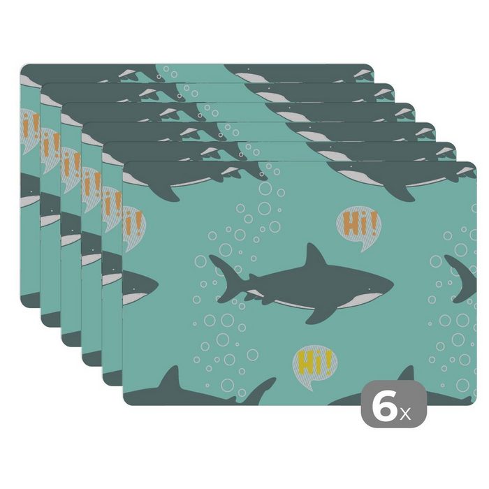 Platzset Muster - Wasser - Hai - Jungen - Kind - Kinder MuchoWow (6-St) Platzset Platzdecken Platzmatte Tischmatten Schmutzabweisend