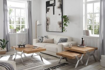 MCA furniture Couchtisch BURGAS, B 80 x T 80 cm, massive Zerreiche geölt, mit Hirnholz-Applikation