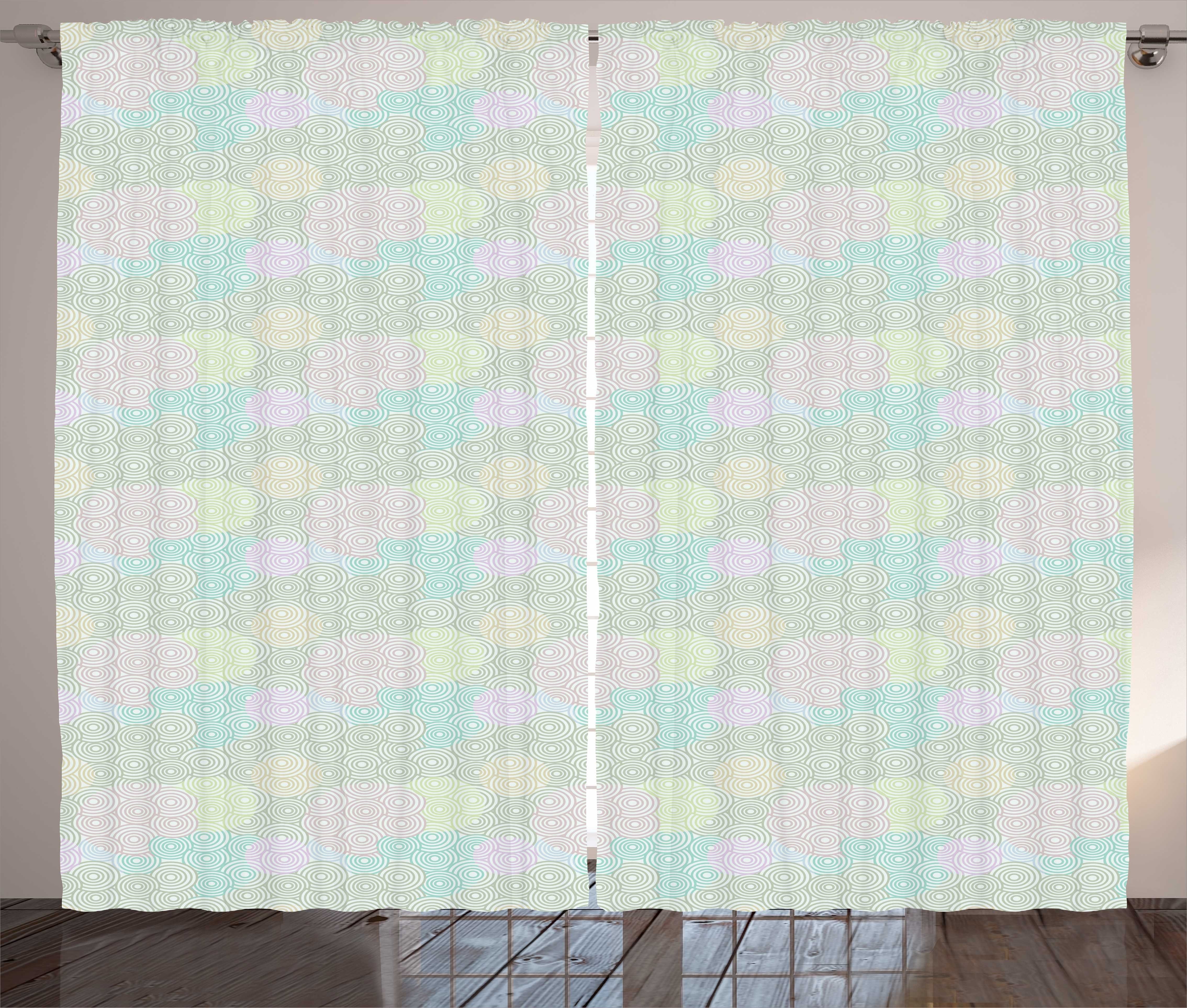 Gardine Schlafzimmer Kräuselband Vorhang mit Schlaufen und Haken, Abakuhaus, 1990er Jahre Bullseye Linien Pastellton