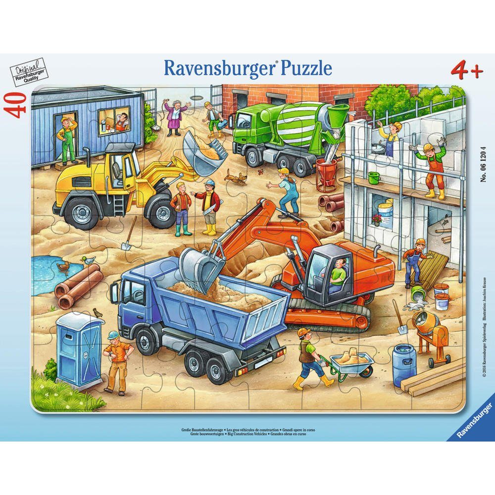 Ravensburger - Baustellenfahrzeuge Rahmenpuzzle, 40 Rahmenpuzzle Puzzleteile Große