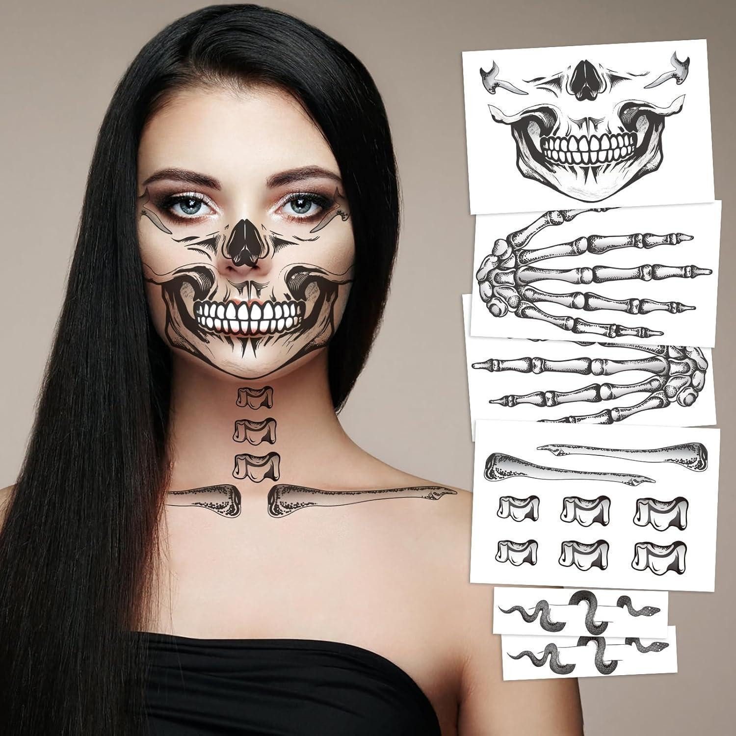 LuxusKollektion Kindertattoo Gesichtstattoo Skelett Totenkopf DiaDeLosMuertos 6 Bogen, Skelettn-1