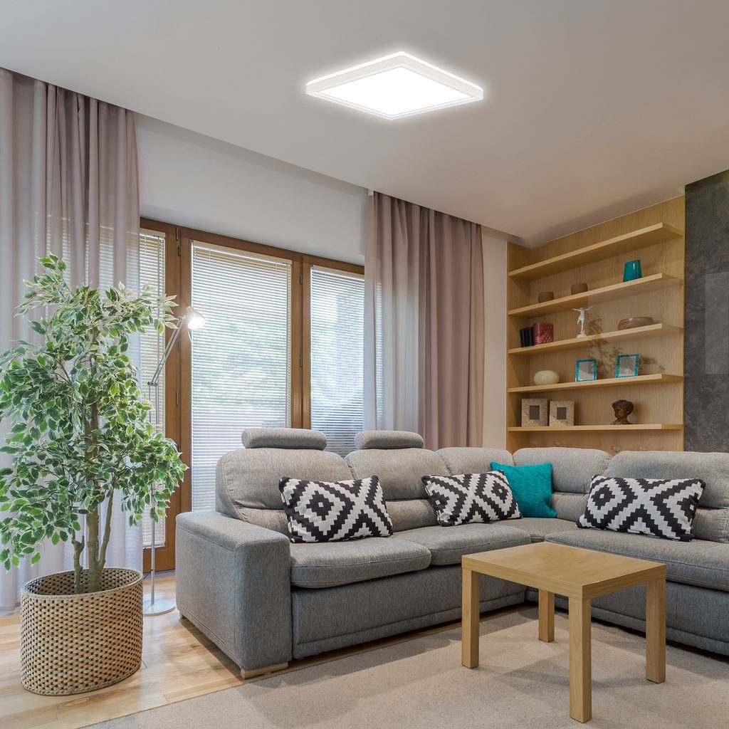B.K.Licht LED Deckenleuchte Ultraflaches LED Panel mit Backlight weiß eckig - BKL1599, LED fest integriert, 2700K - Extra-Warmweiß, LED Deckenlampe 24x24x3 cm Weiß 16W Wohnzimmer Schlafzimmer Küche
