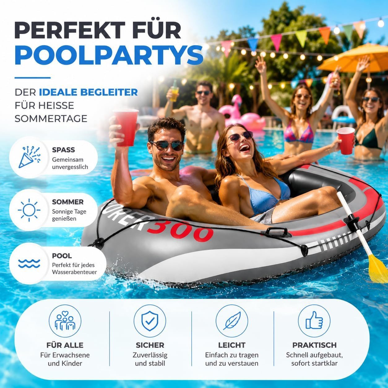 TK Gruppe Schlauchboot Aufblasbares Schlauchboot 220 x 110 cm – Paddelboot & Ruderboot, (1-St)