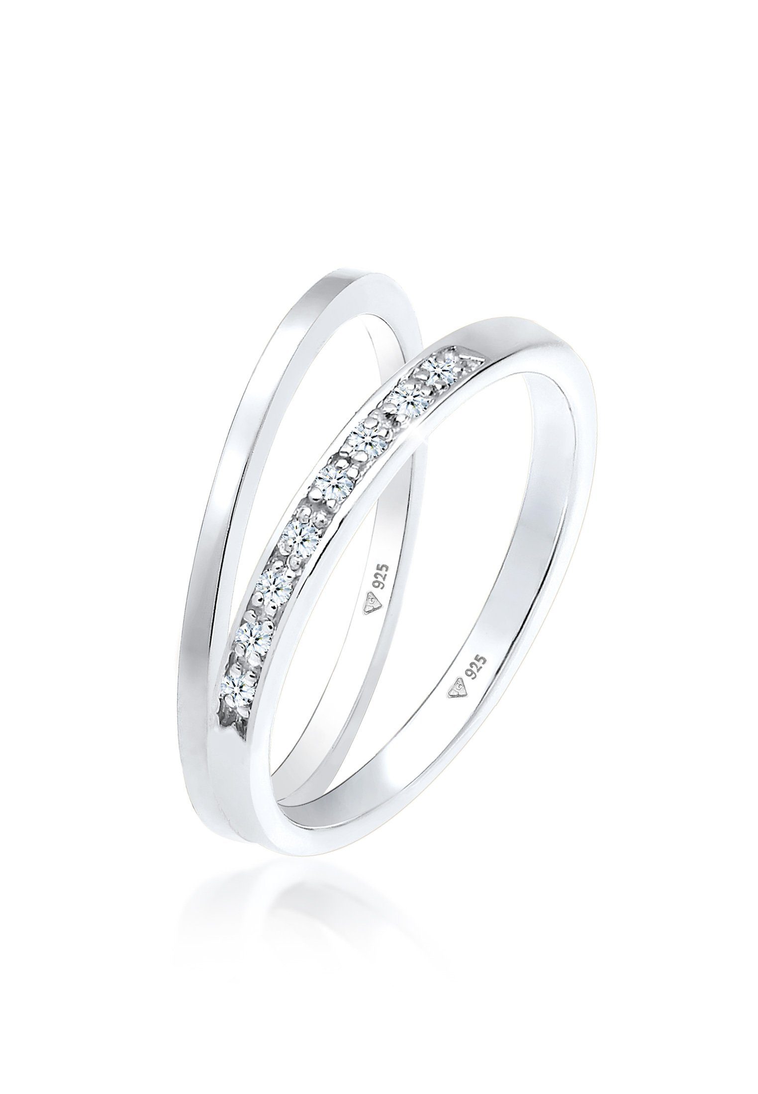 Elli DIAMONDS Diamantring Basic Memoire Diamant Stapel Ring-Set 925 Silber, Ring Set