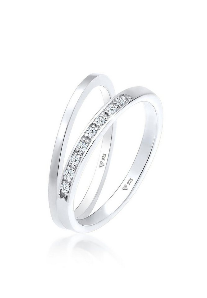 Elli DIAMONDS Diamantring Basic Memoire Diamant Stapel Ring-Set 925 Silber
