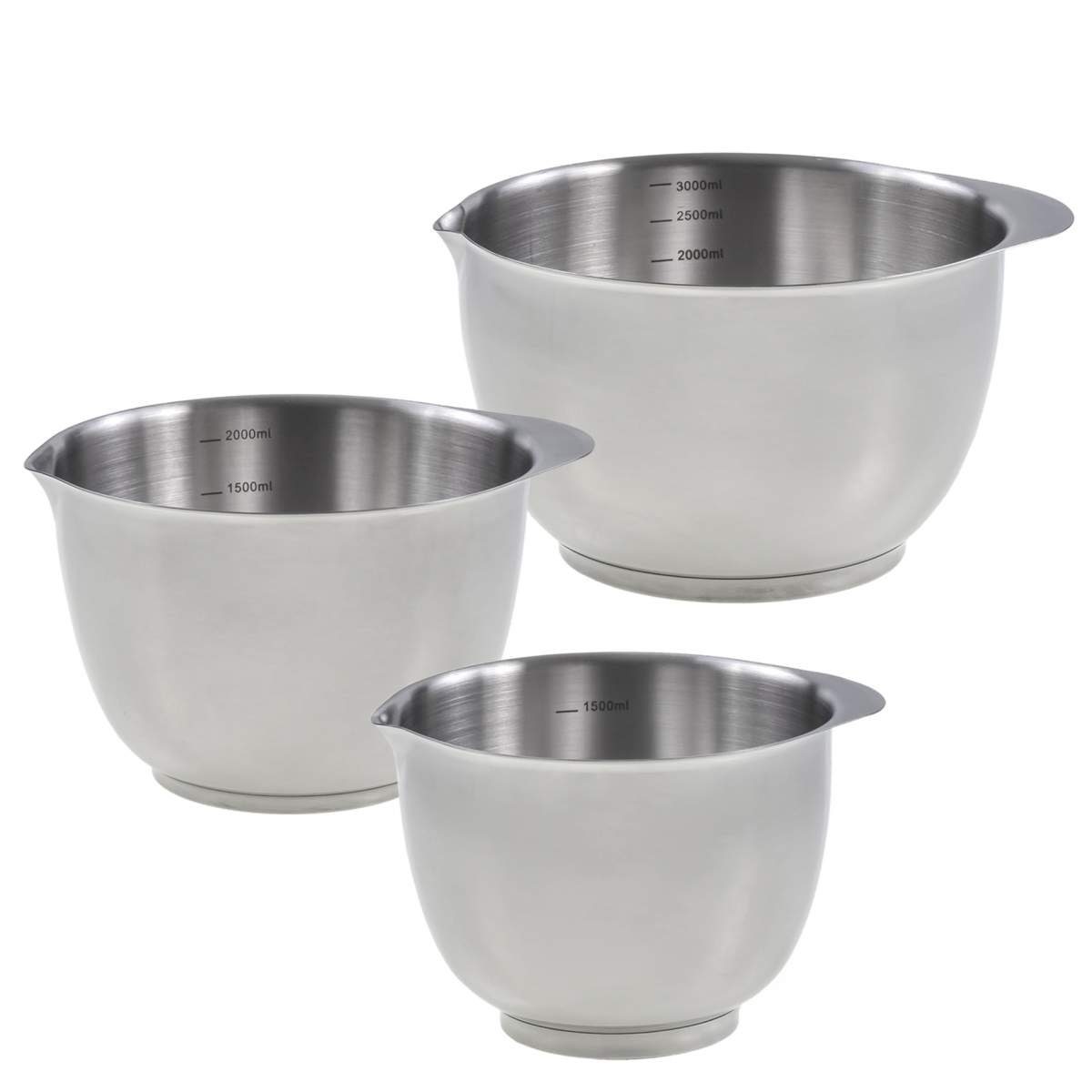 ROSTI Rührschüssel Margrethe, Edelstahl, (Spar-Set, 3-tlg), 3 Schüsseln aus Edelstahl im Set, 1.5, 2.0 und 3.0 Liter