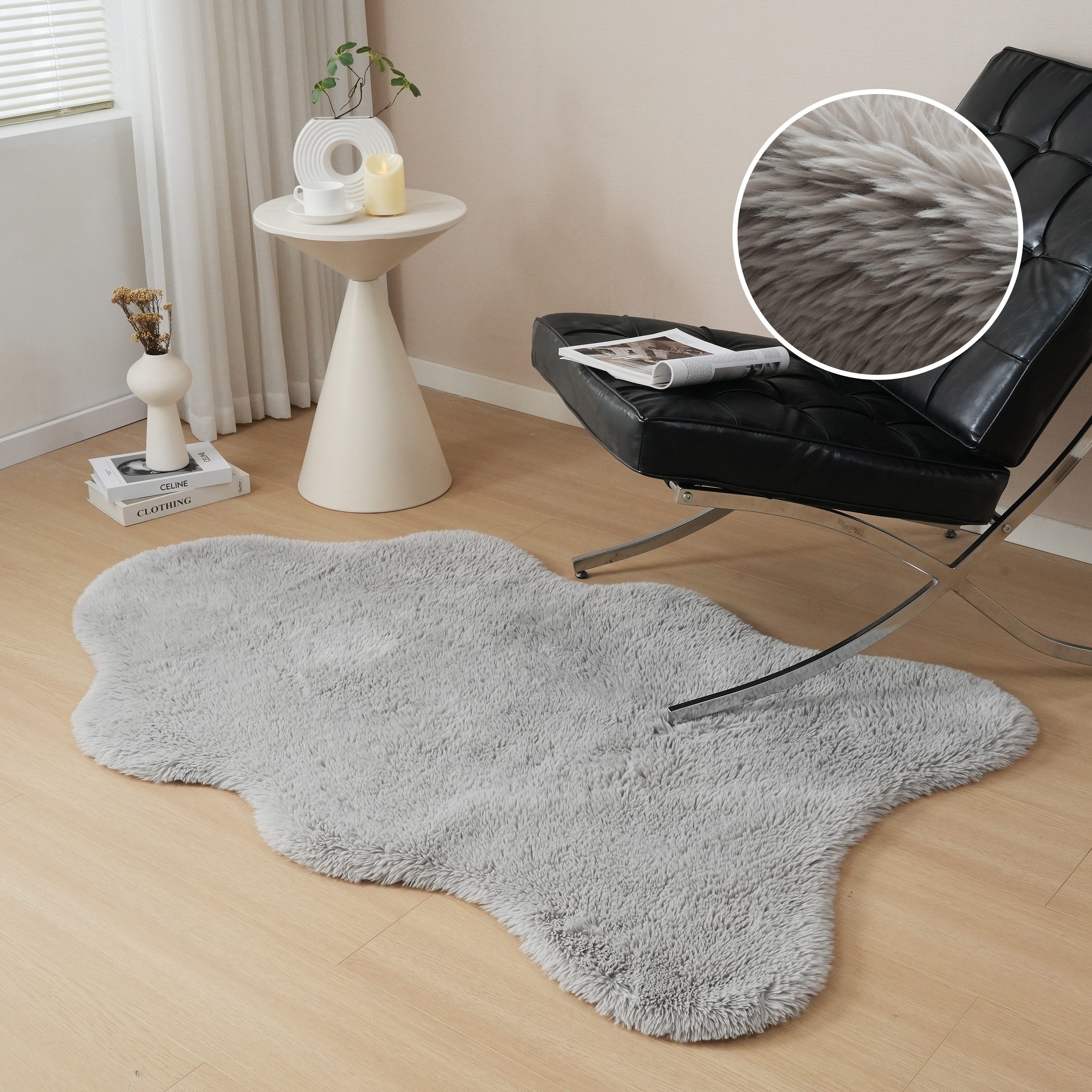 OTTO home Hochflor-Teppich Mollin, Fellform, leichter Glanz, rechteckig, Höhe: 30 mm, Kunstfell, Fellimitat, waschbar, flauschig, weich, Wohnzimmer