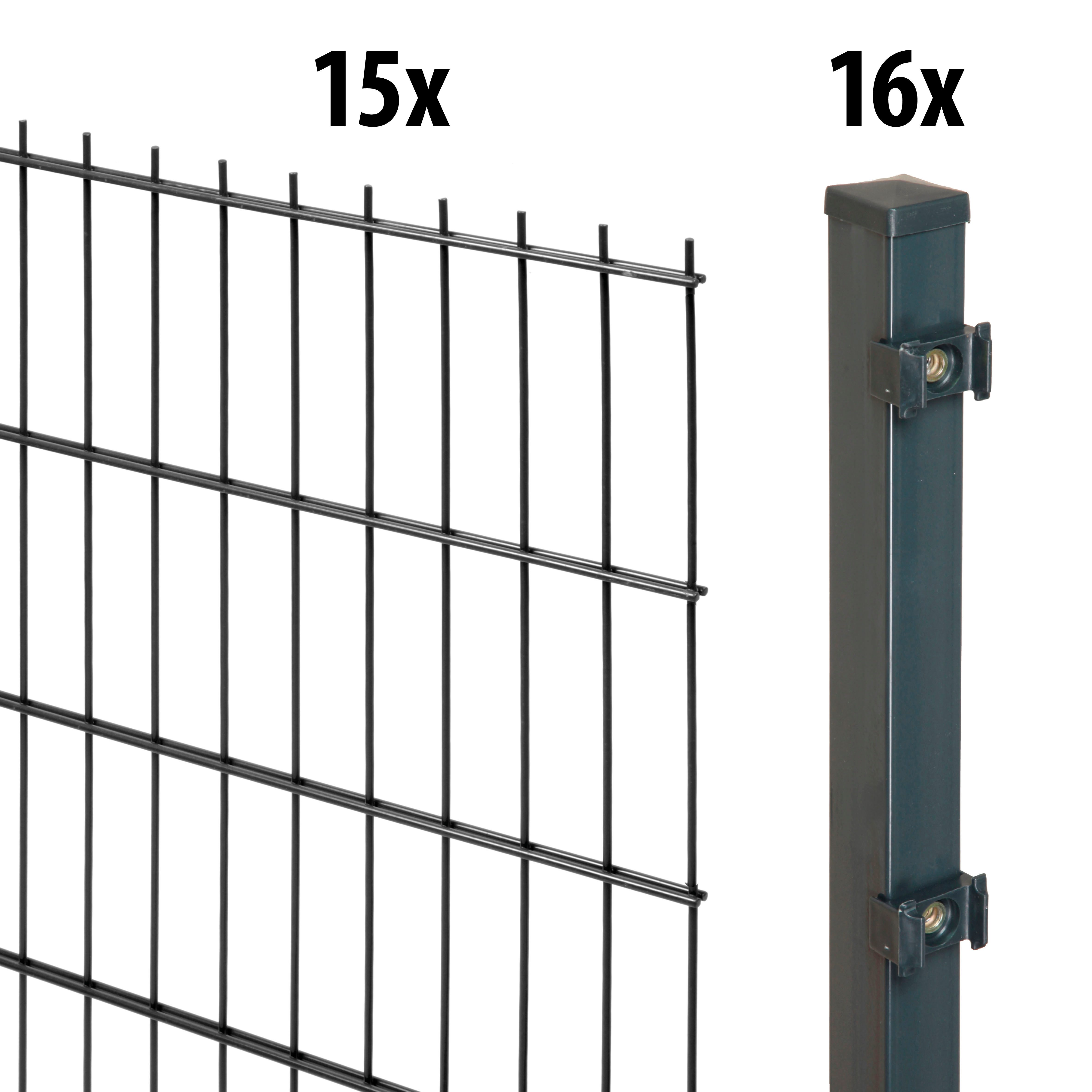 GARDEN 'N' MORE Doppelstabmattenzaun Standard, (31-St), 15 Elemente für 30 m, LxH: 200 x 123 cm, mit 16 Pfosten