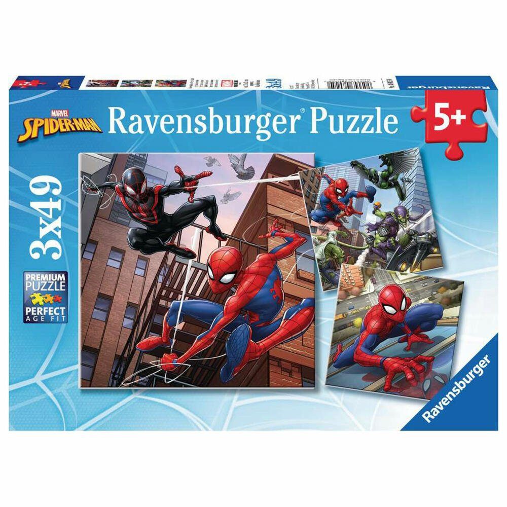 Ravensburger Puzzle Spider-Man beschützt die Stadt 3 x 49 Teile, 49 Puzzleteile