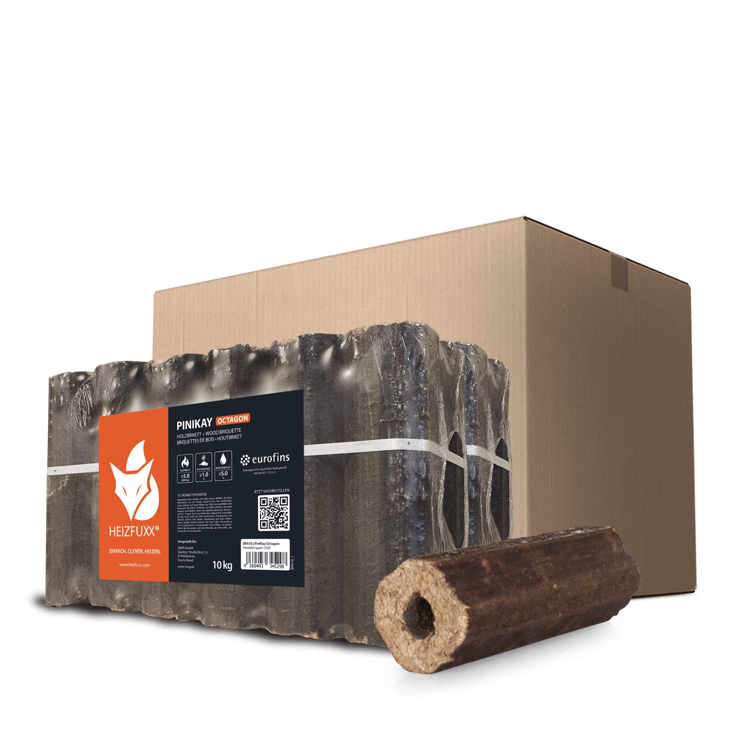 HEIZFUXX Holzbriketts PiniKay Octagon, 10 kg, (Paket, 2-St)
