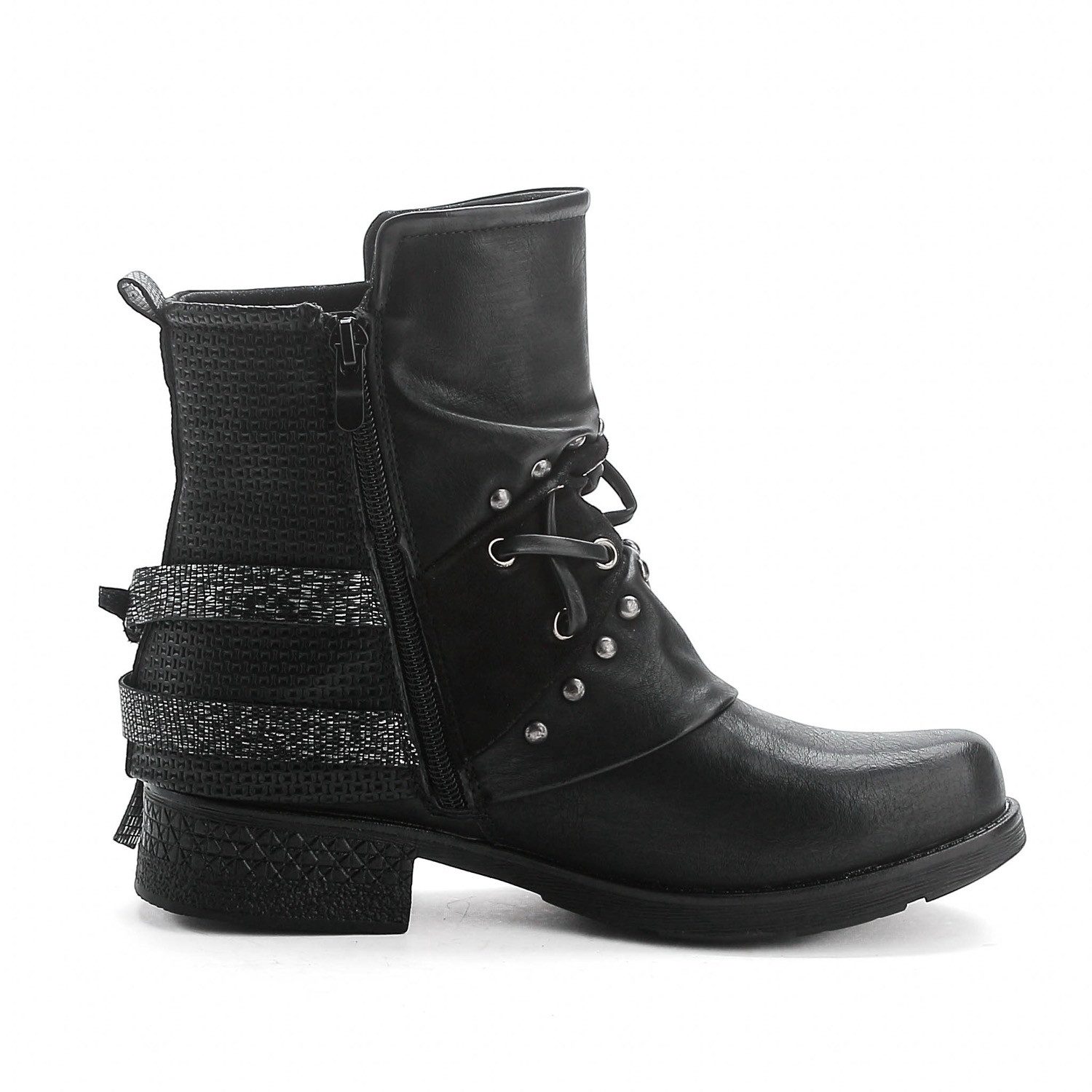 Pogolino ST07 Bikerboots Damen Nieten Stiefeletten Biker Boots leicht gefüttert