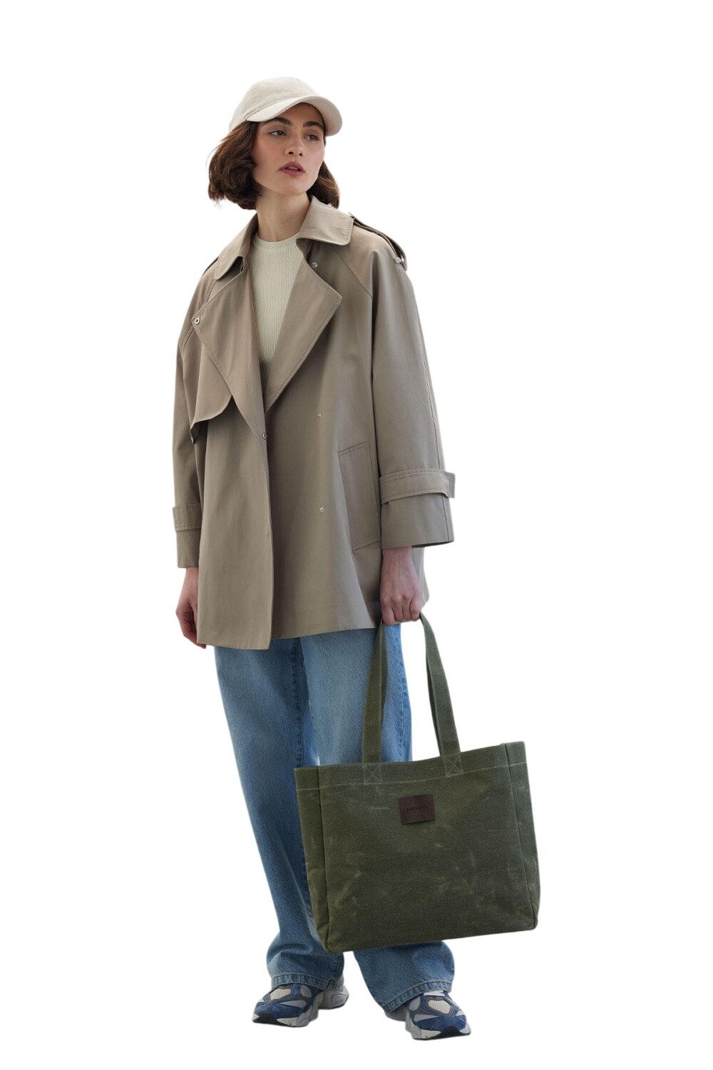MANUKA Trenchcoat Oversized Kurzer Trenchcoat Salbeigrün