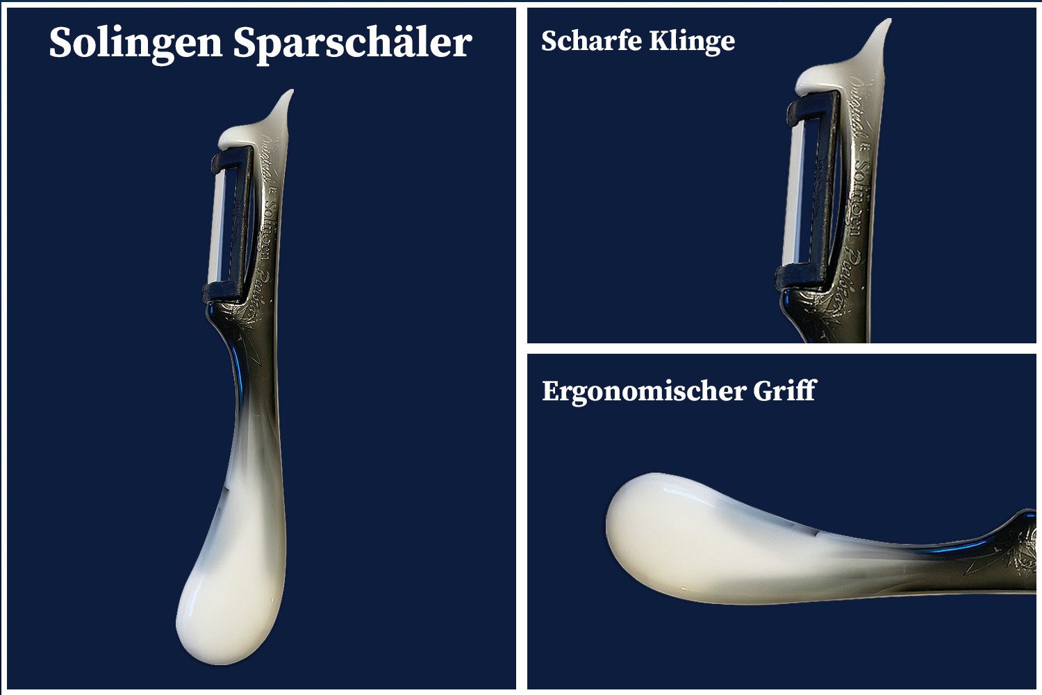 SMI Sparschäler Solingen Sparschäler Gemüseschäler Kartoffelschäler Universalschäler, (1-tlg., 1 tlg), Rechts- und Linkshänder nach klingen wechseln