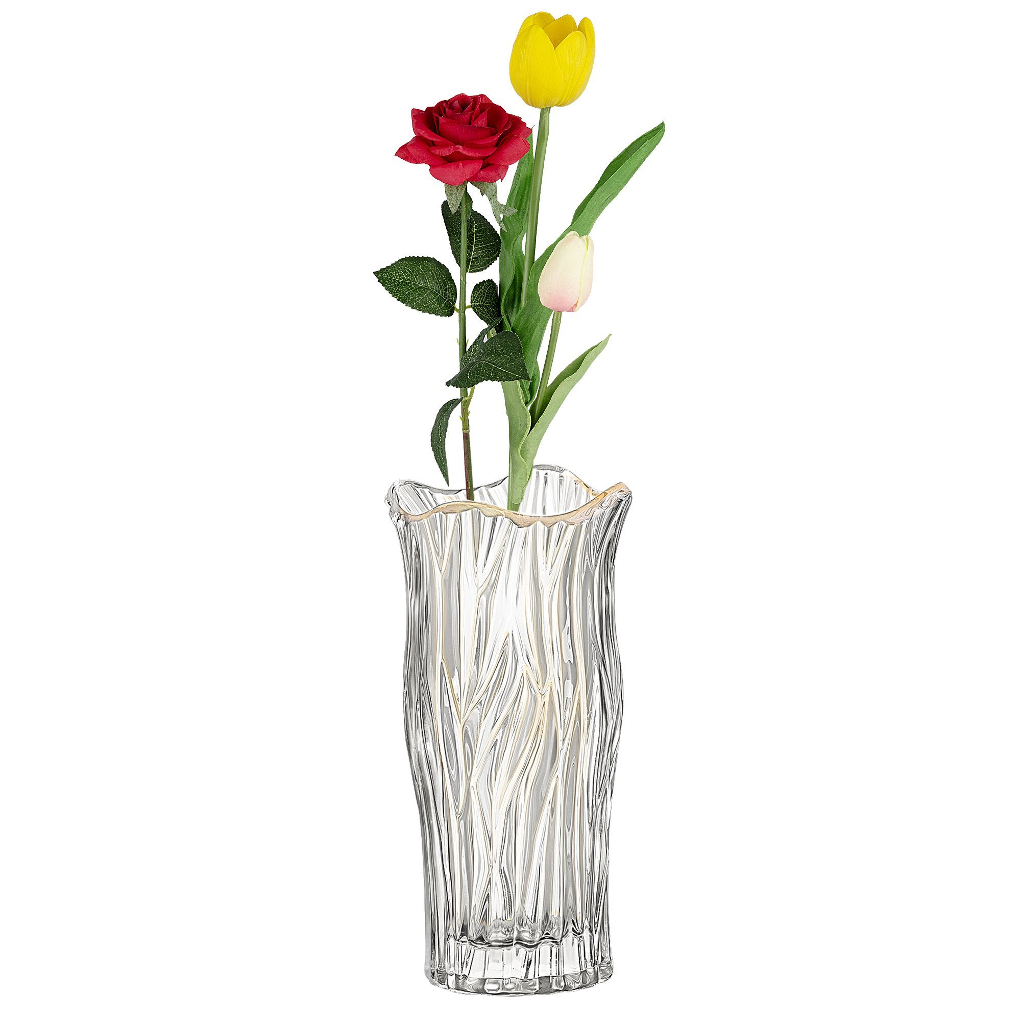 Homewit Tischvase Klare Glasvase Kristall dekorative Blumenvase floraler Bunt