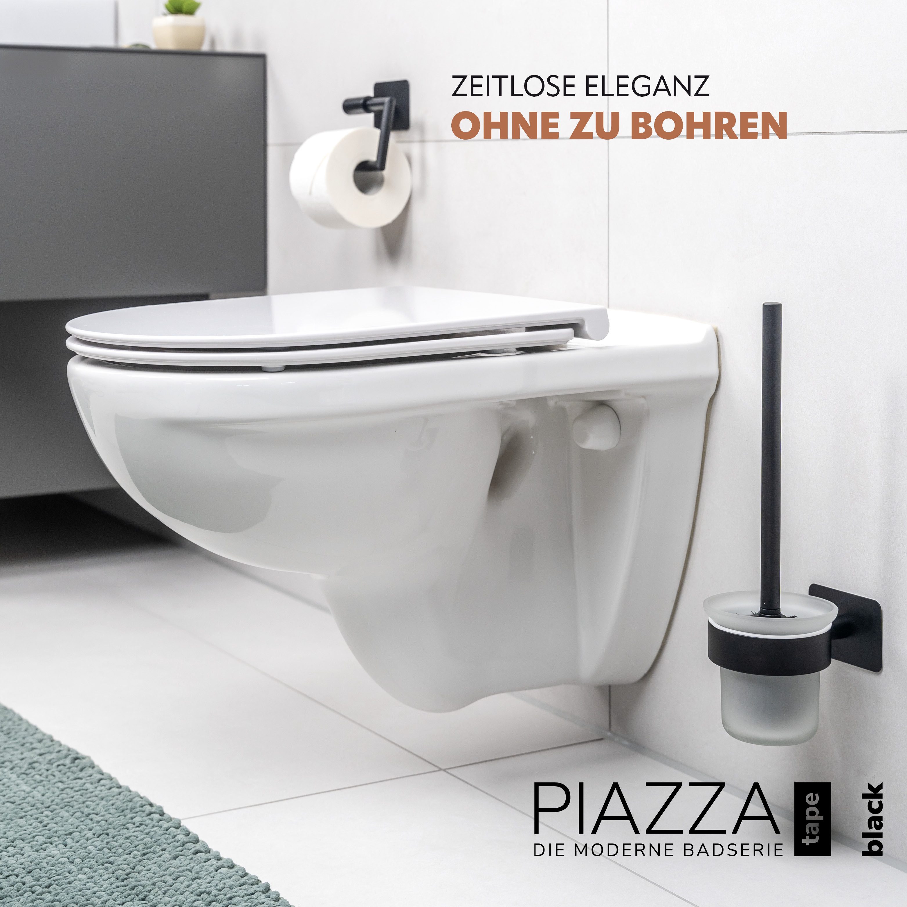 bremermann WC-Reinigungsbürste Bad-Serie PIAZZA BLACK TAPE - mit Klebepad, schwarz, (1-tlg)
