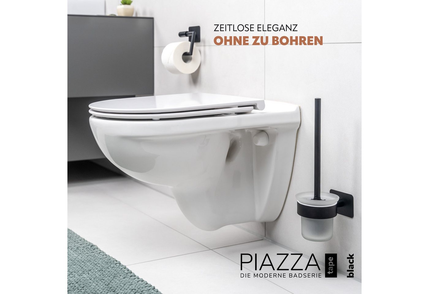Thumbnail - bremermann WC-Reinigungsbürste bBad-Serie PIAZZA BLACK TAPE - mit Klebepad, schwarz