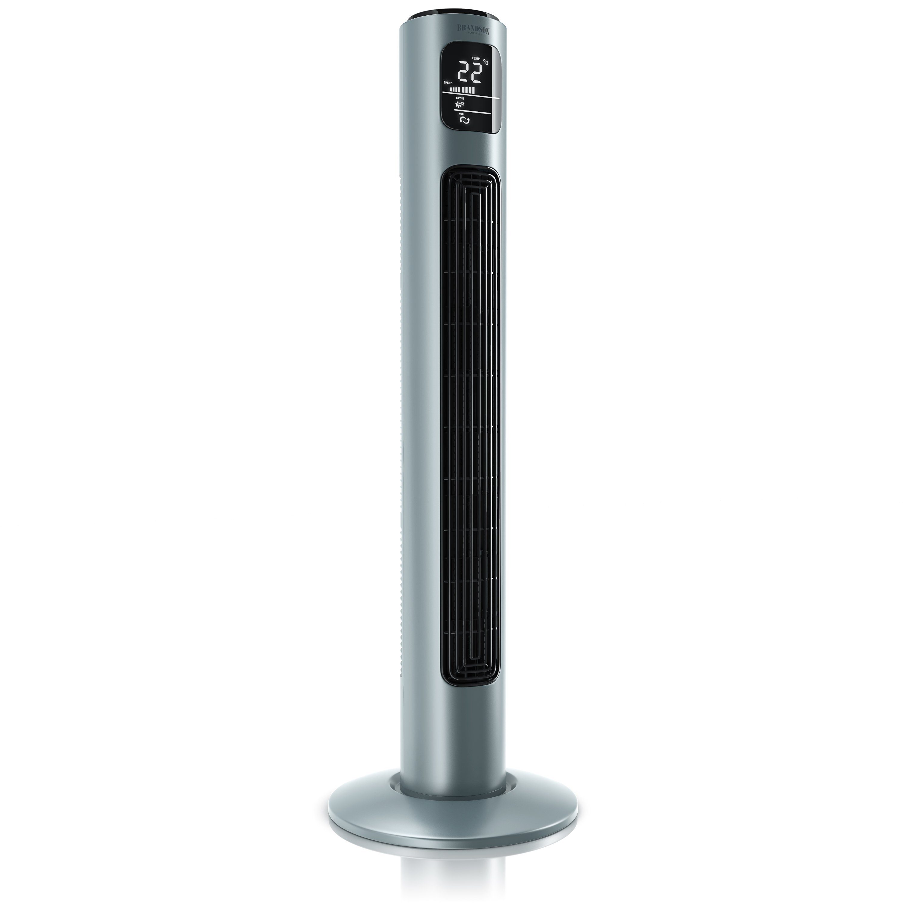 Eisgrau Brandson Turmventilator, Fernbedienung, 96cm, Oszillation 65°, Timer, Standventilator