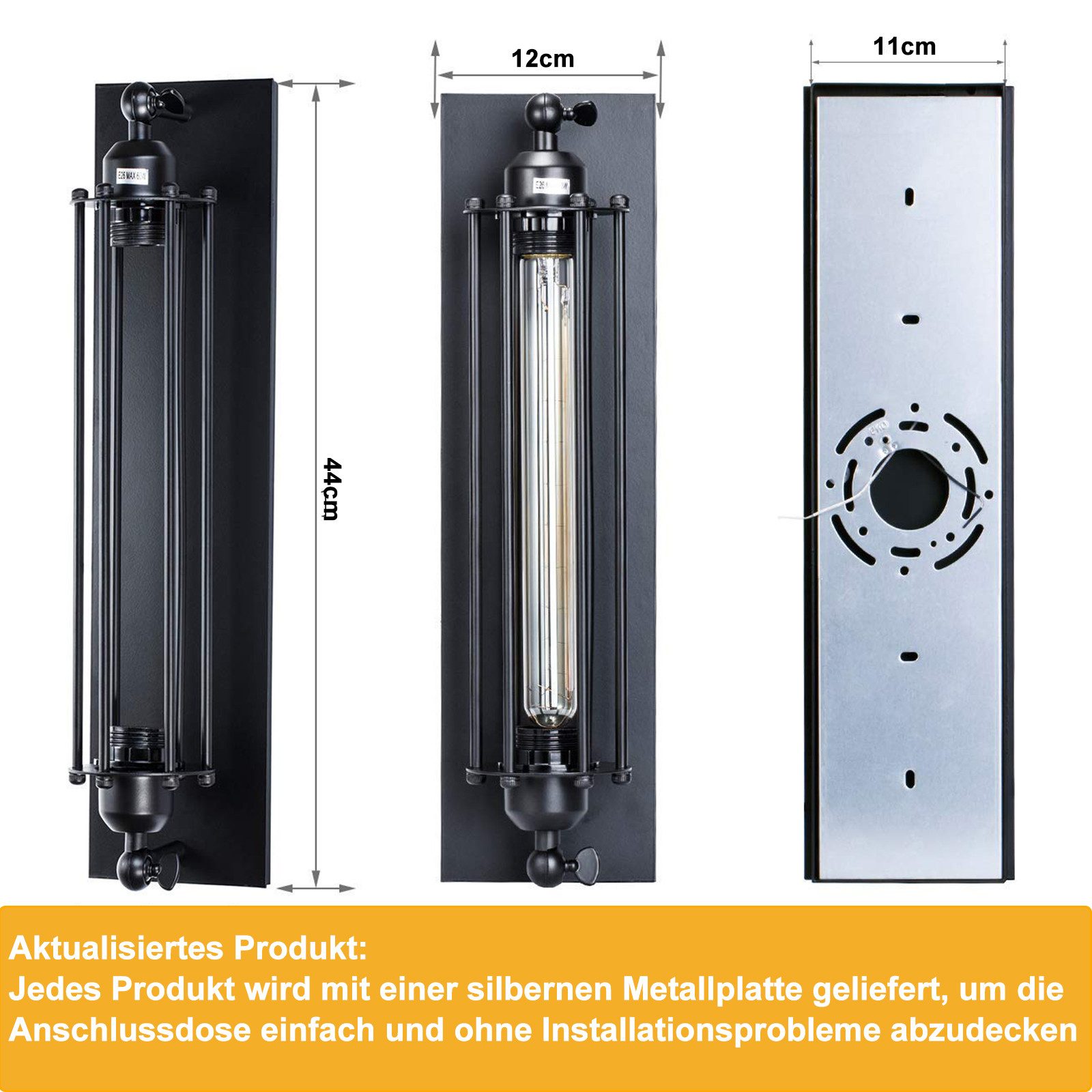 MUPOO Wandleuchte Industrielle Wandleuchten Innen,Schwarz E26/27 günstig online kaufen