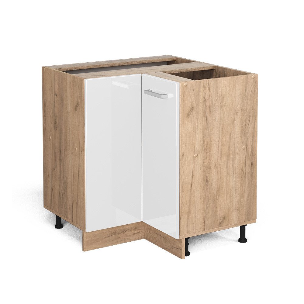 Vicco Eckunterschrank R-Line, Weiß Hochglanz/Goldkraft Eiche, günstig online kaufen