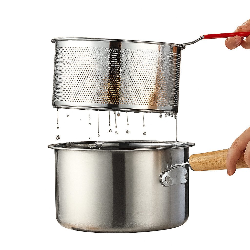 Little Lorien Küchensieb Edelstahl Küchensieb & Frittierkorb, Nudelsieb, abnehmbarer Griff, Edelstahl, (2-St., 1 x Frittierkorb aus Edelstahl mit abnehmbarem Griff), Frittierkorb für frittieren, Pasta und gemüse mit abnehmbarer Griff