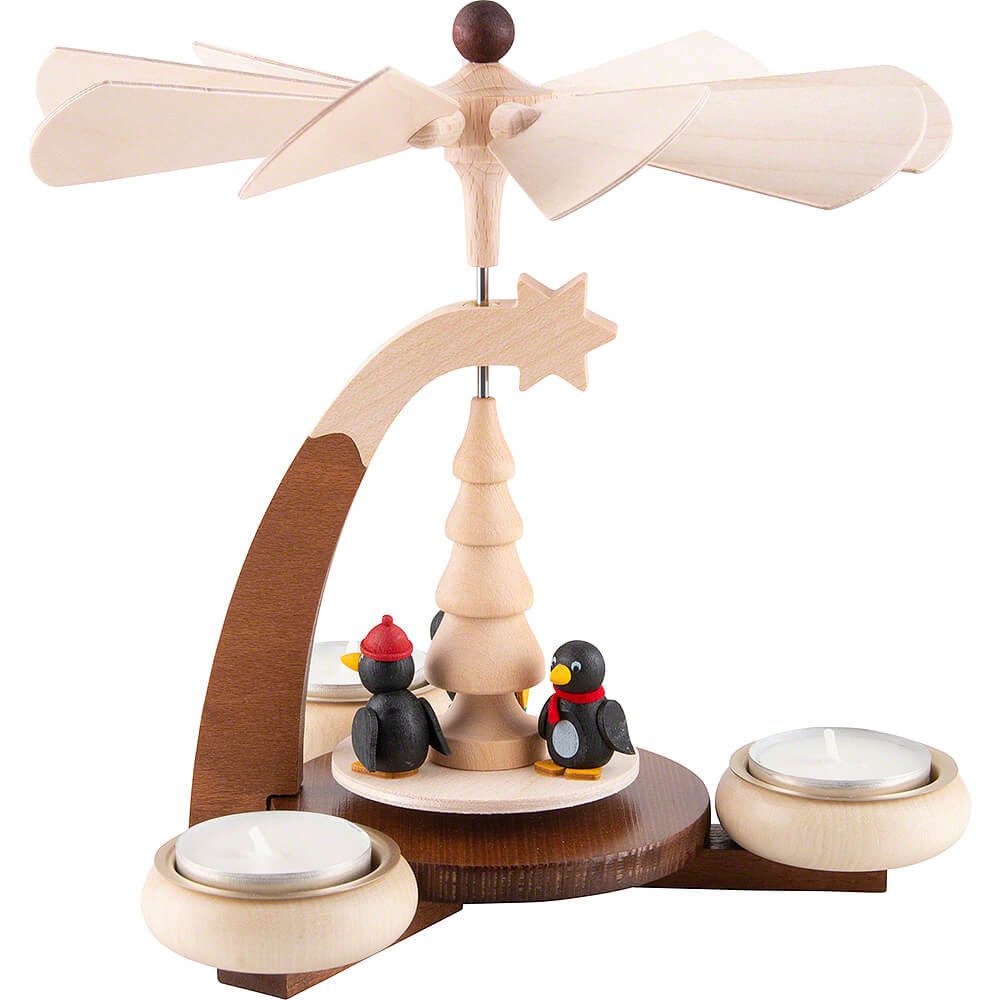 Ullrich Kunsthandwerk Weihnachtspyramide 1-stöckige Pyramide naturfarben mit Pinguinen (19cm) von Ullrich Kunst