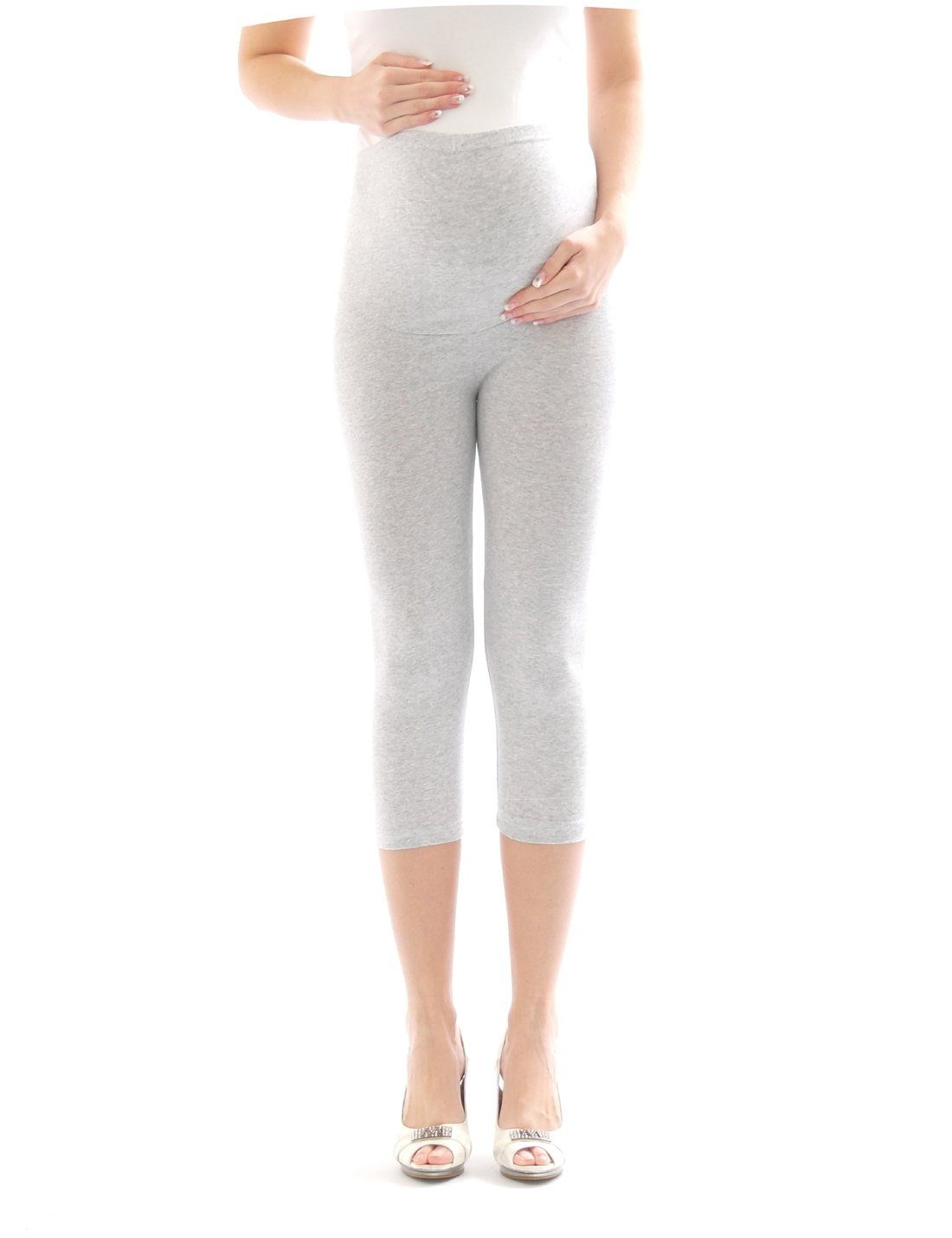 Umstandshose Umstand Hose Capri 3/4 Umstandsleggings Baumwolle Hellgrau XXL