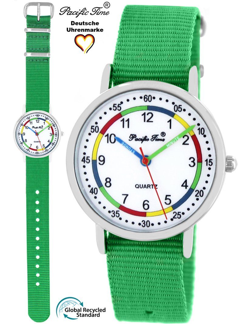 Pacific Time Quarzuhr Kinder Armbanduhr First Lernuhr nachhaltiges Wechselarmband, Mix und Match Design - Gratis Versand grün