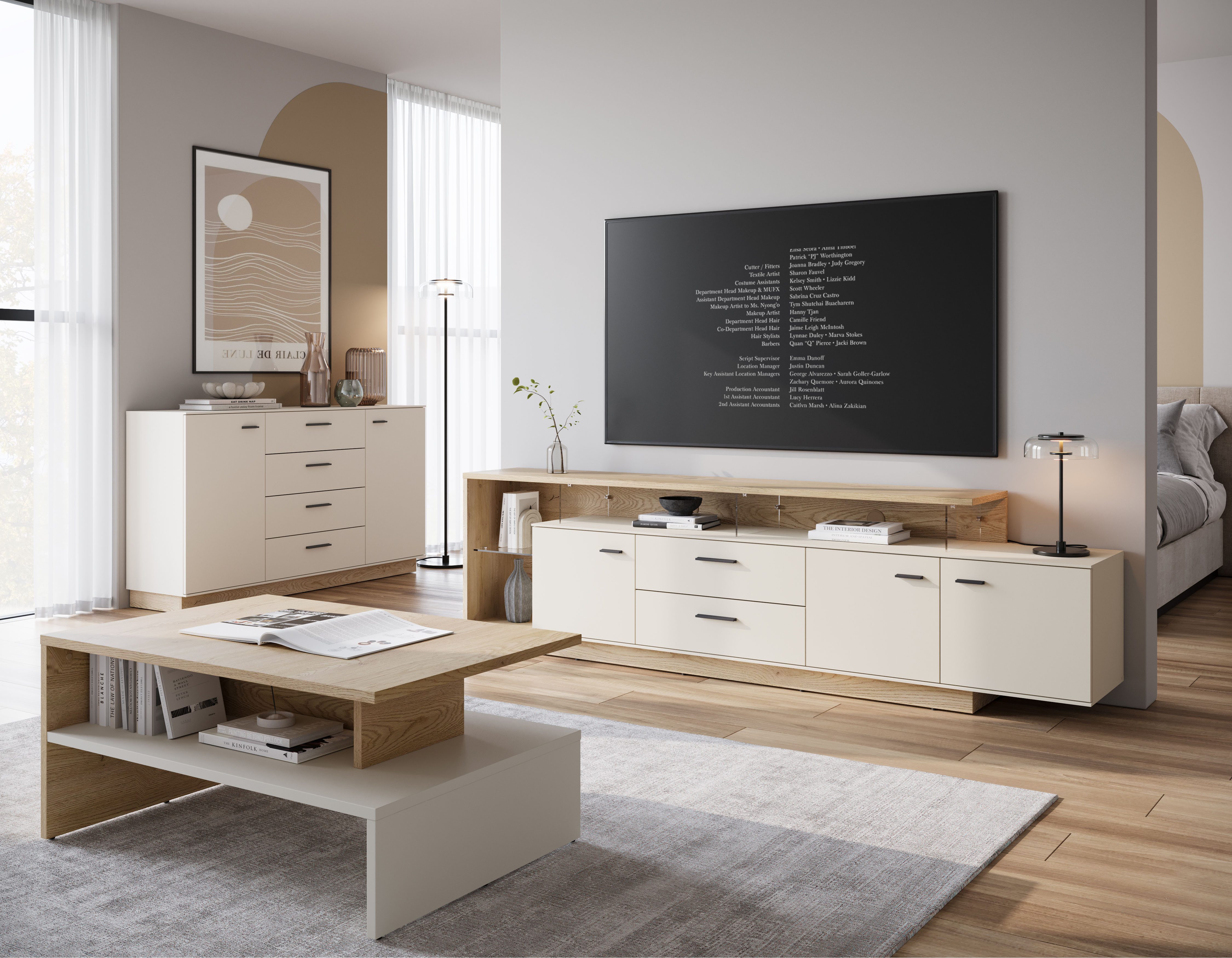 Home affaire Lowboard, modernses Lowboard, Breite ca.236,4, 2 Türen und 2 Schubkasten