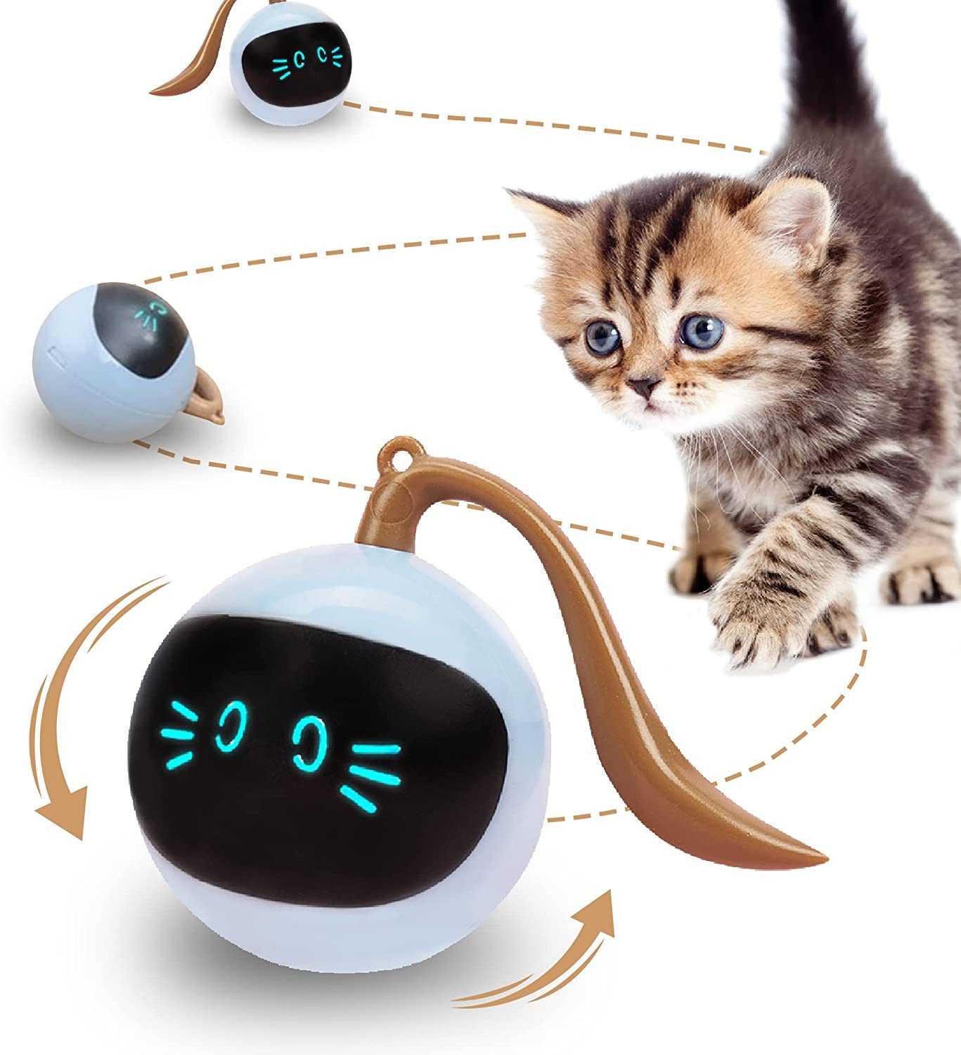 Welikera Tierball Interaktives Katzenspielzeug Ball,Automatisch Rollender Ball mit LED