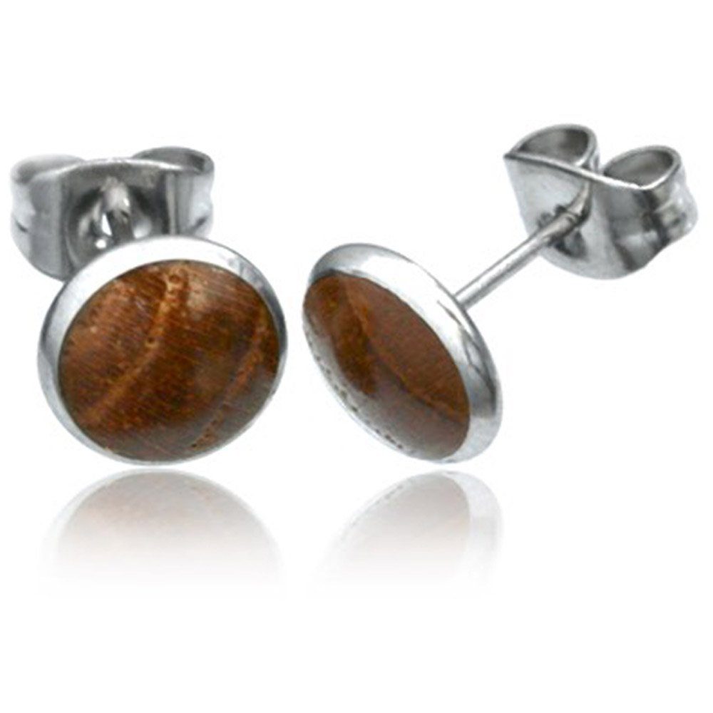viva-adorno Paar Ohrstecker Holz Ohrringe Edelstahl Stecker rund, Holzohrringe
