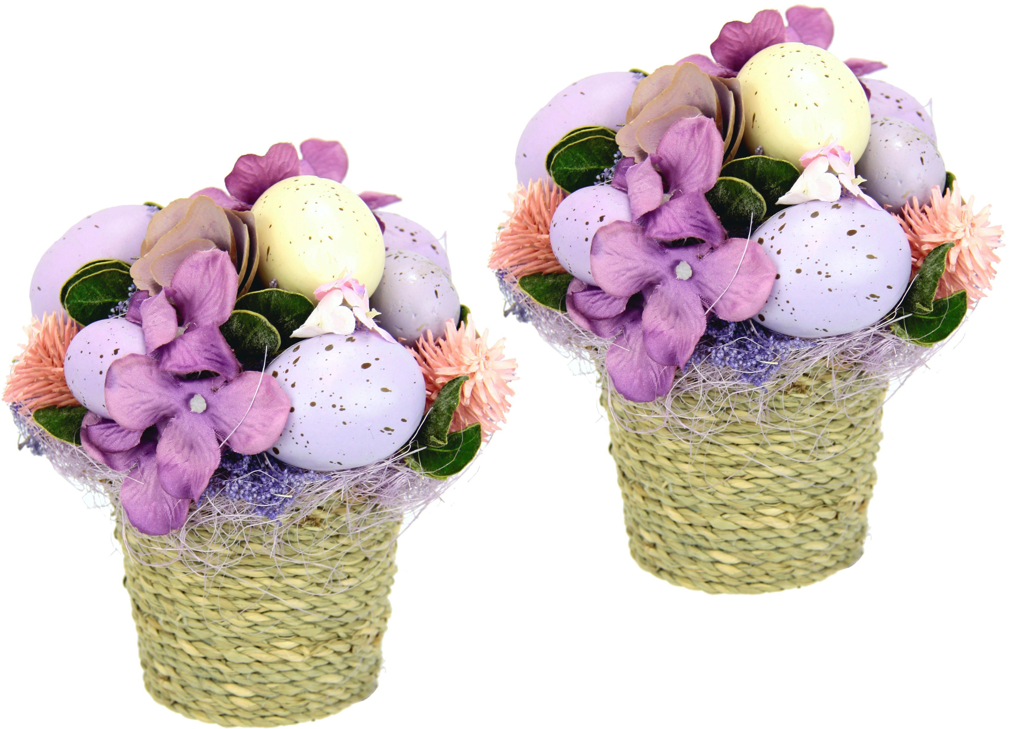 Set, 2er Eier, Blüten Blumengesteck Im Gesteck Kunstblume cm, Topf, aus 15 I.GE.A., Höhe
